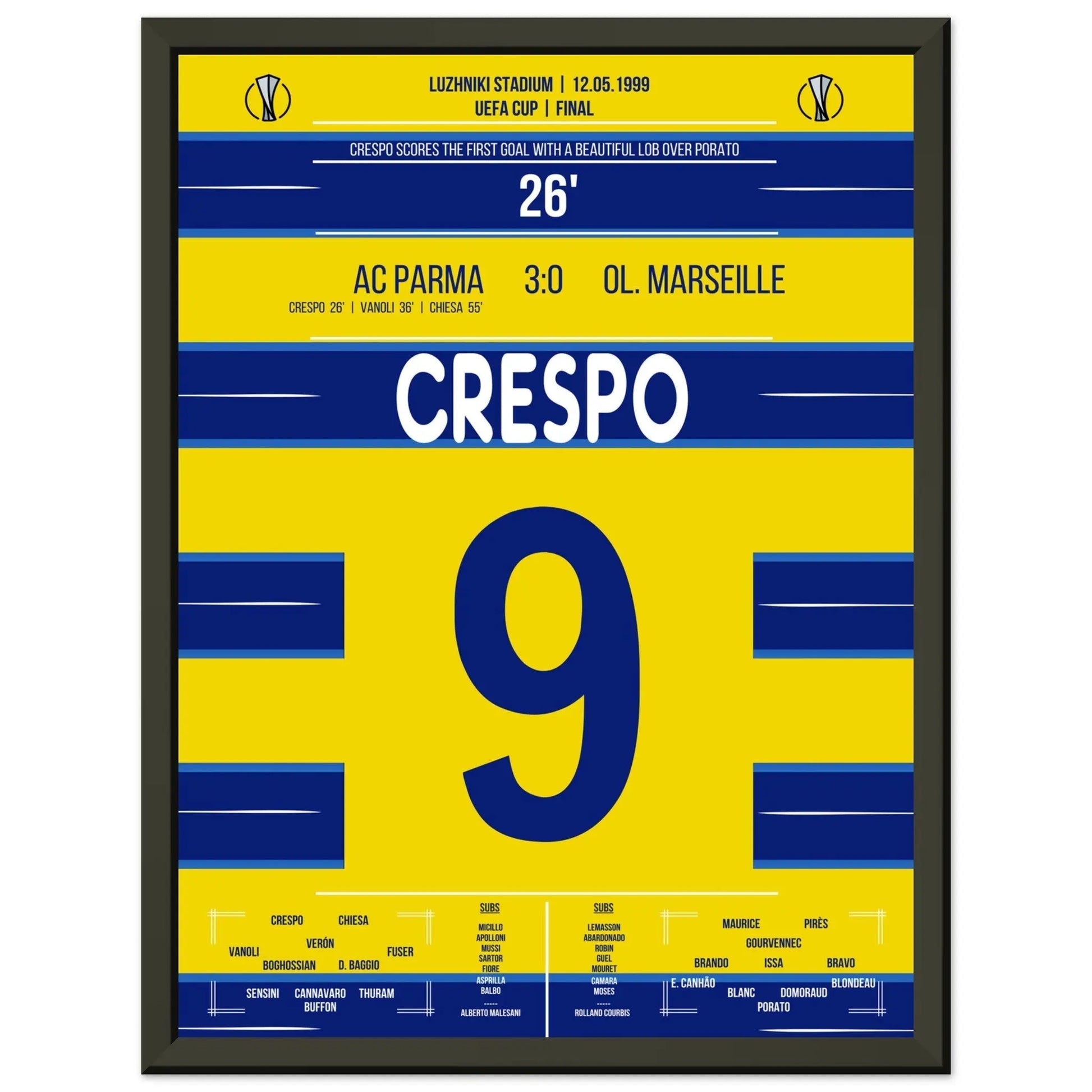 Crespo's Tor bei Parma's Europapokal-Triumph 1999 30x40-cm-12x16-Schwarzer-Aluminiumrahmen