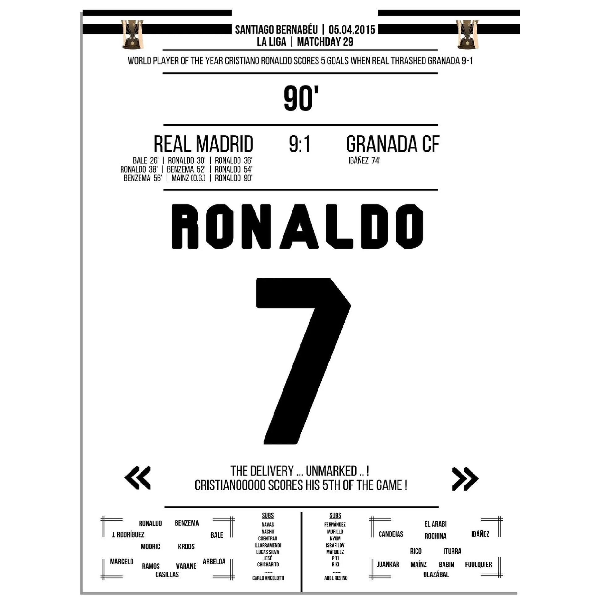 Cristiano Ronaldo's 5 Tore-Show gegen Granada in 2015 30x40-cm-12x16-Ohne-Rahmen