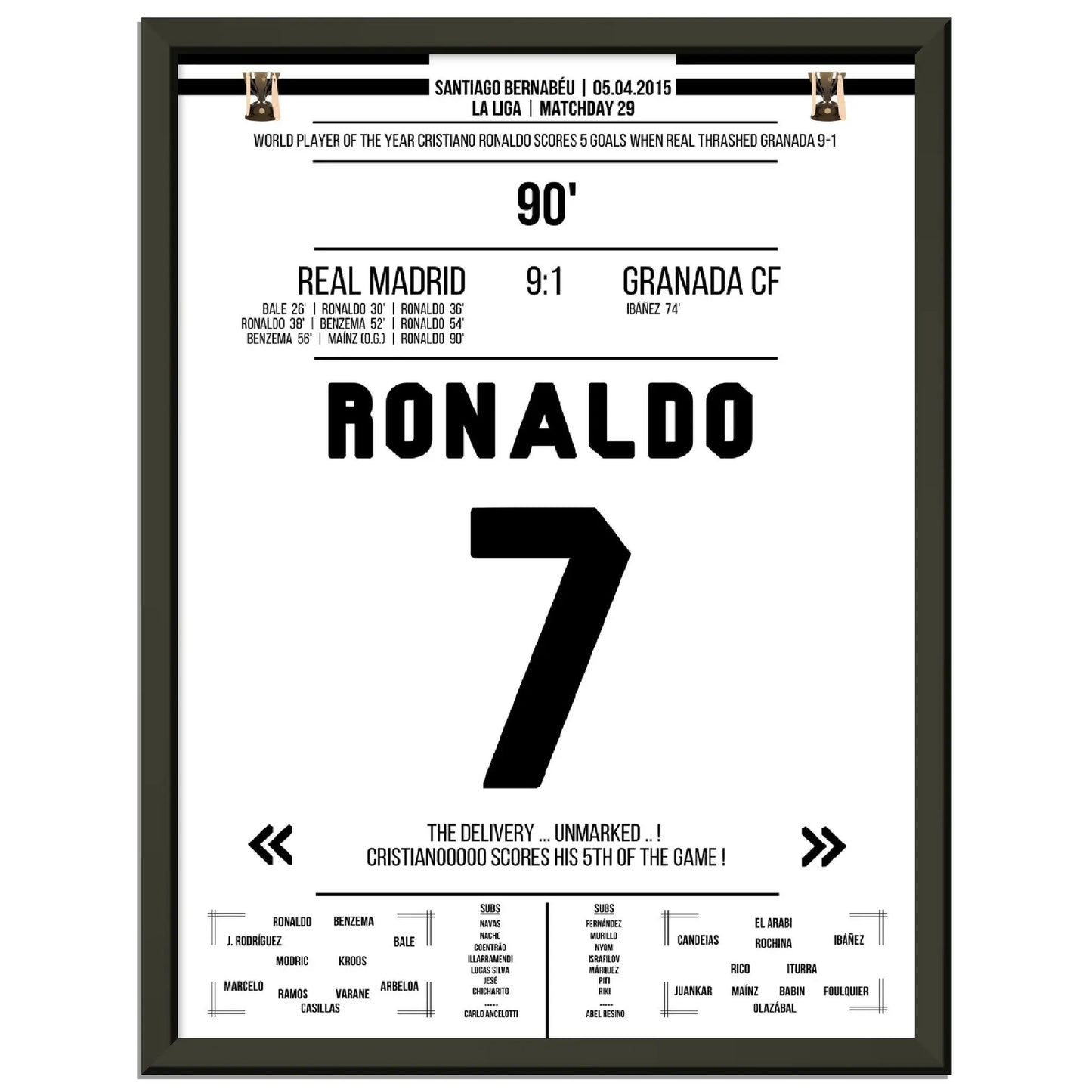 Cristiano Ronaldo's 5 Tore-Show gegen Granada in 2015 30x40-cm-12x16-Schwarzer-Aluminiumrahmen