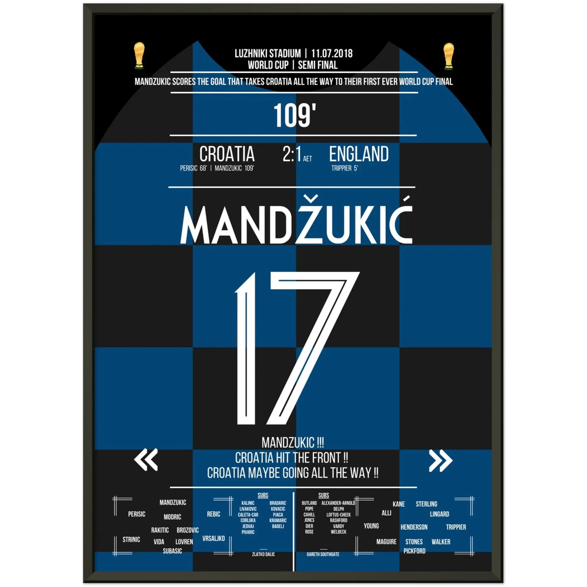 Das Tor zum WM-Finale! Mandzukic schießt Kroatien zum Sieg gegen England 2018 50x70-cm-20x28-Premium-Semi-Glossy-Paper-Metal-Fra