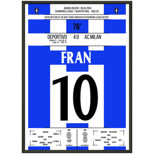 Das epische Comeback von Deportivo La Coruna gegen AC Mailand in der Champions League 2004 50x70-cm-20x28-Schwarzer-Aluminiumrahmen