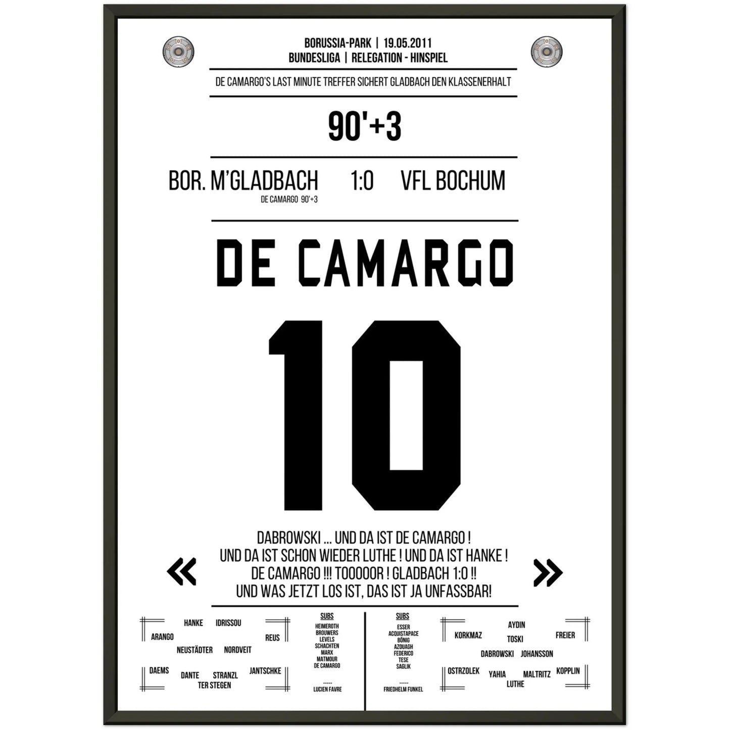 De Camargo scores and keeps Mönchengladbach in the Bundesliga