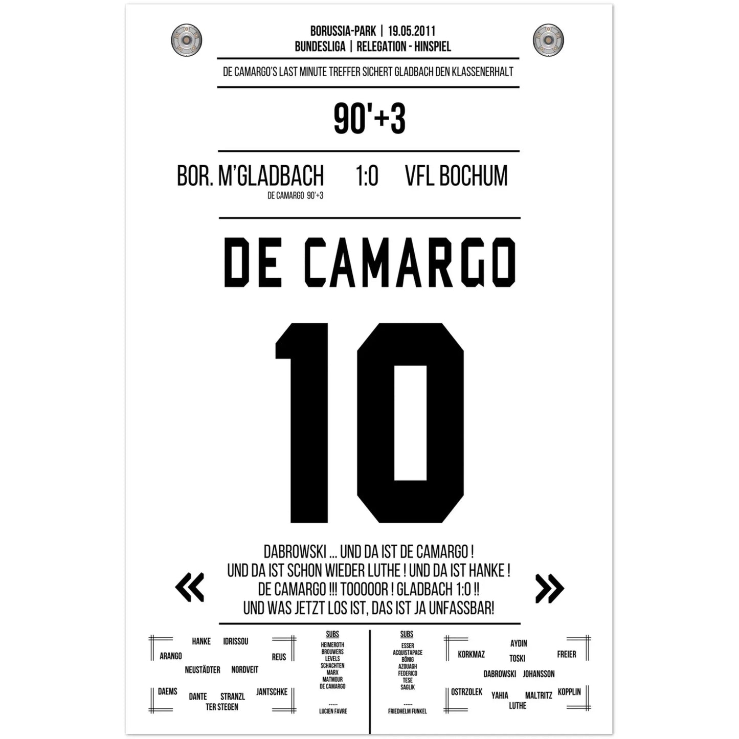 De Camargo scores and keeps Mönchengladbach in the Bundesliga