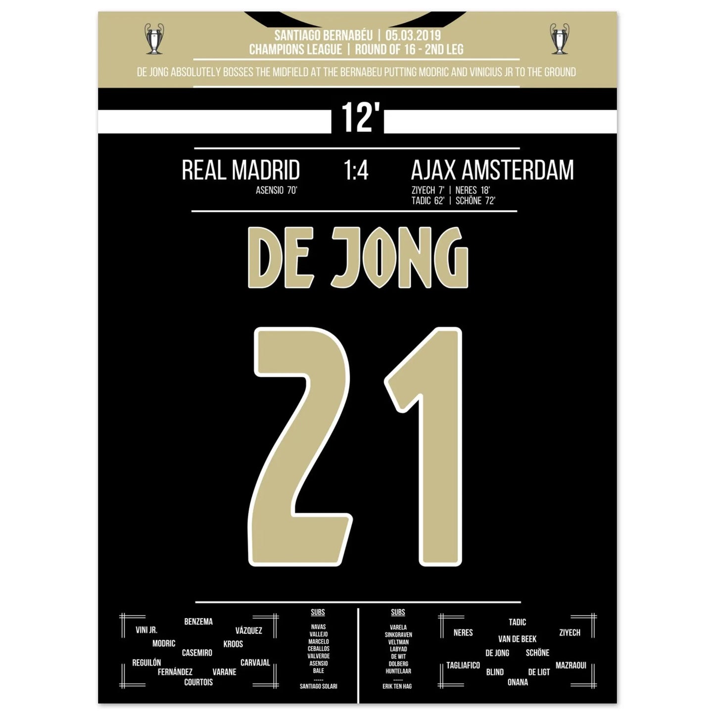 De Jong's magische Performance im Champions League Achtelfinale gegen Real 30x40-cm-12x16-Ohne-Rahmen