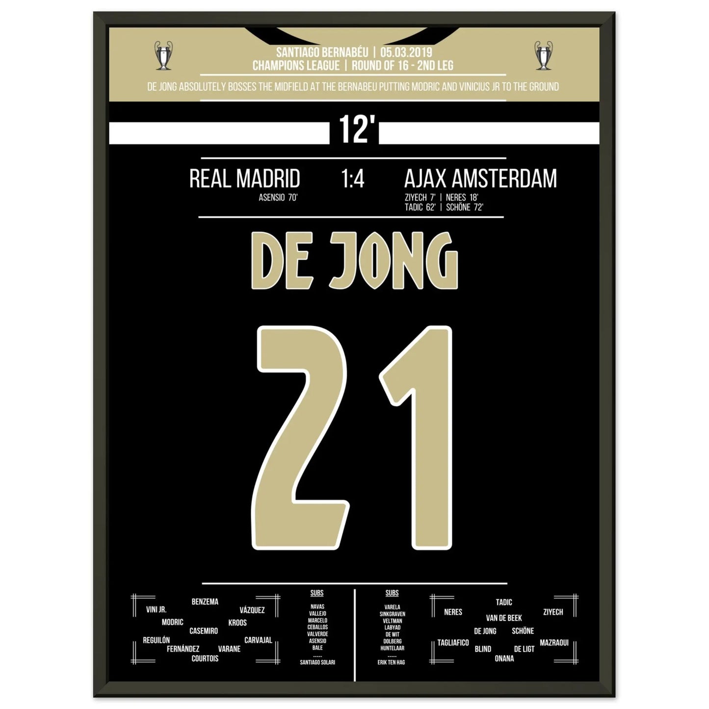 De Jong's magische Performance im Champions League Achtelfinale gegen Real 45x60-cm-18x24-Schwarzer-Aluminiumrahmen