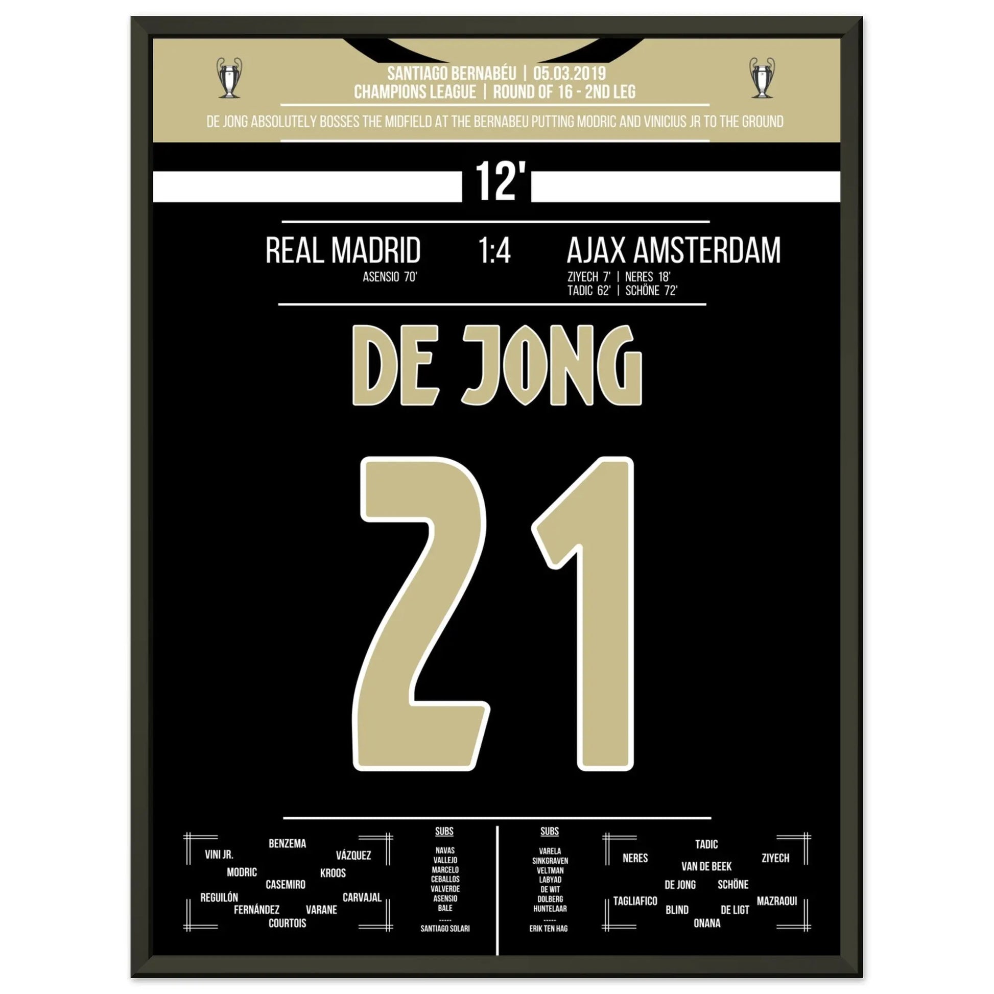De Jong's magische Performance im Champions League Achtelfinale gegen Real 45x60-cm-18x24-Schwarzer-Aluminiumrahmen