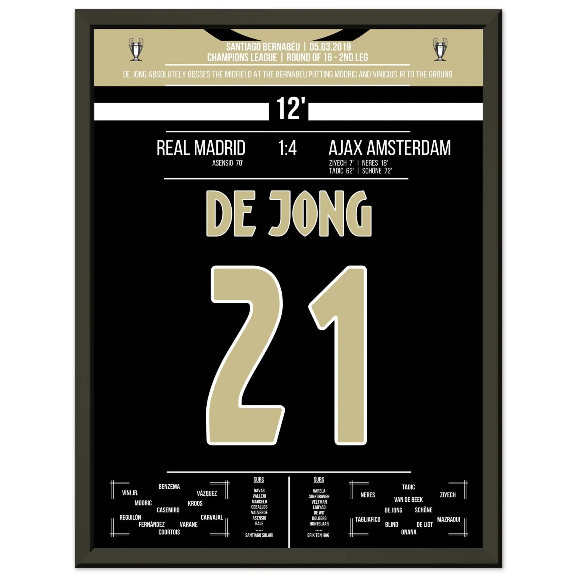 De Jong's magische Performance im Champions League Achtelfinale gegen Real 30x40-cm-12x16-Schwarzer-Aluminiumrahmen