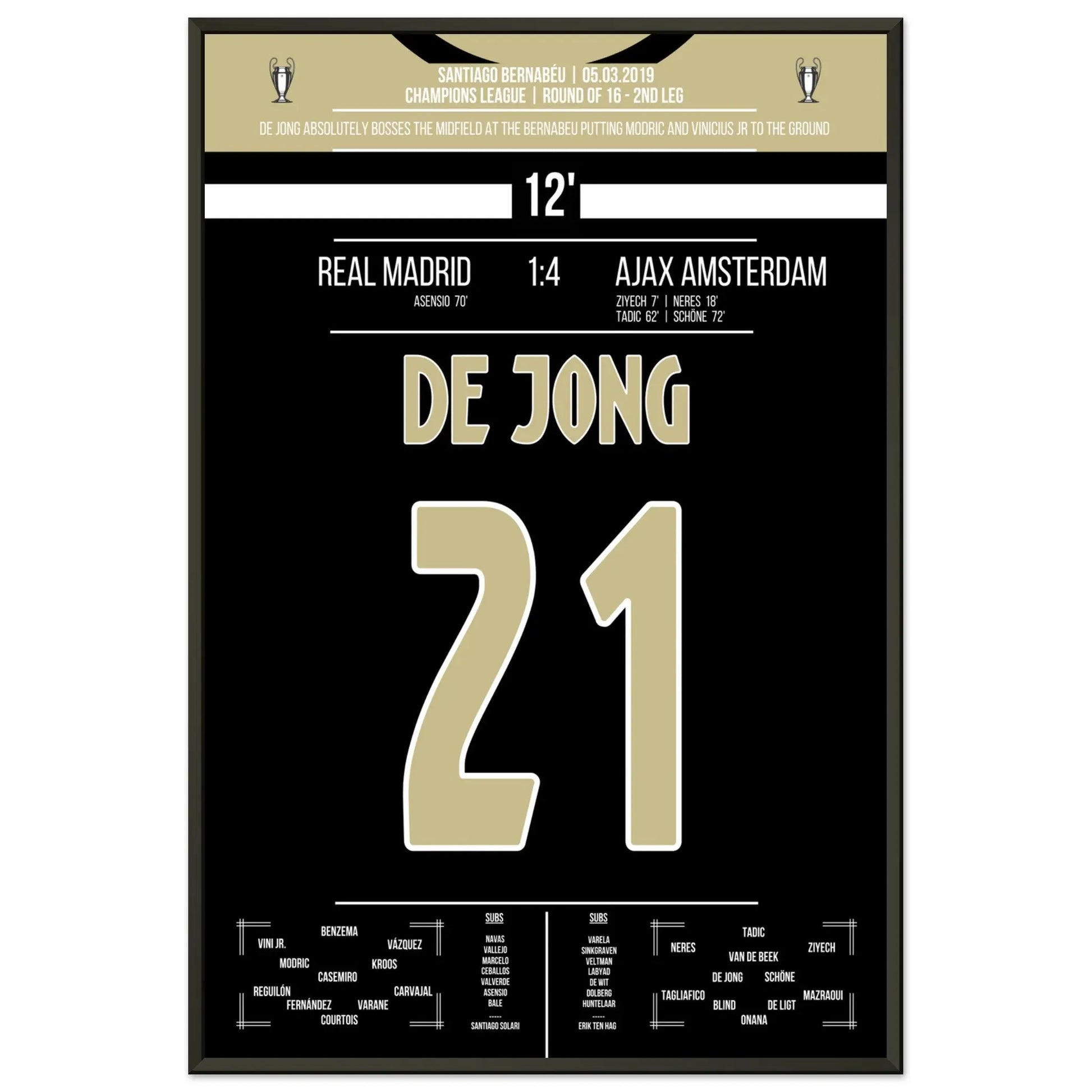 De Jong's magische Performance im Champions League Achtelfinale gegen Real 60x90-cm-24x36-Schwarzer-Aluminiumrahmen