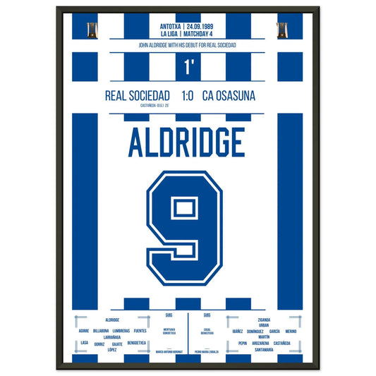 Debüt-Spiel von John Aldridge für Real Sociedad 50x70-cm-20x28-Schwarzer-Aluminiumrahmen