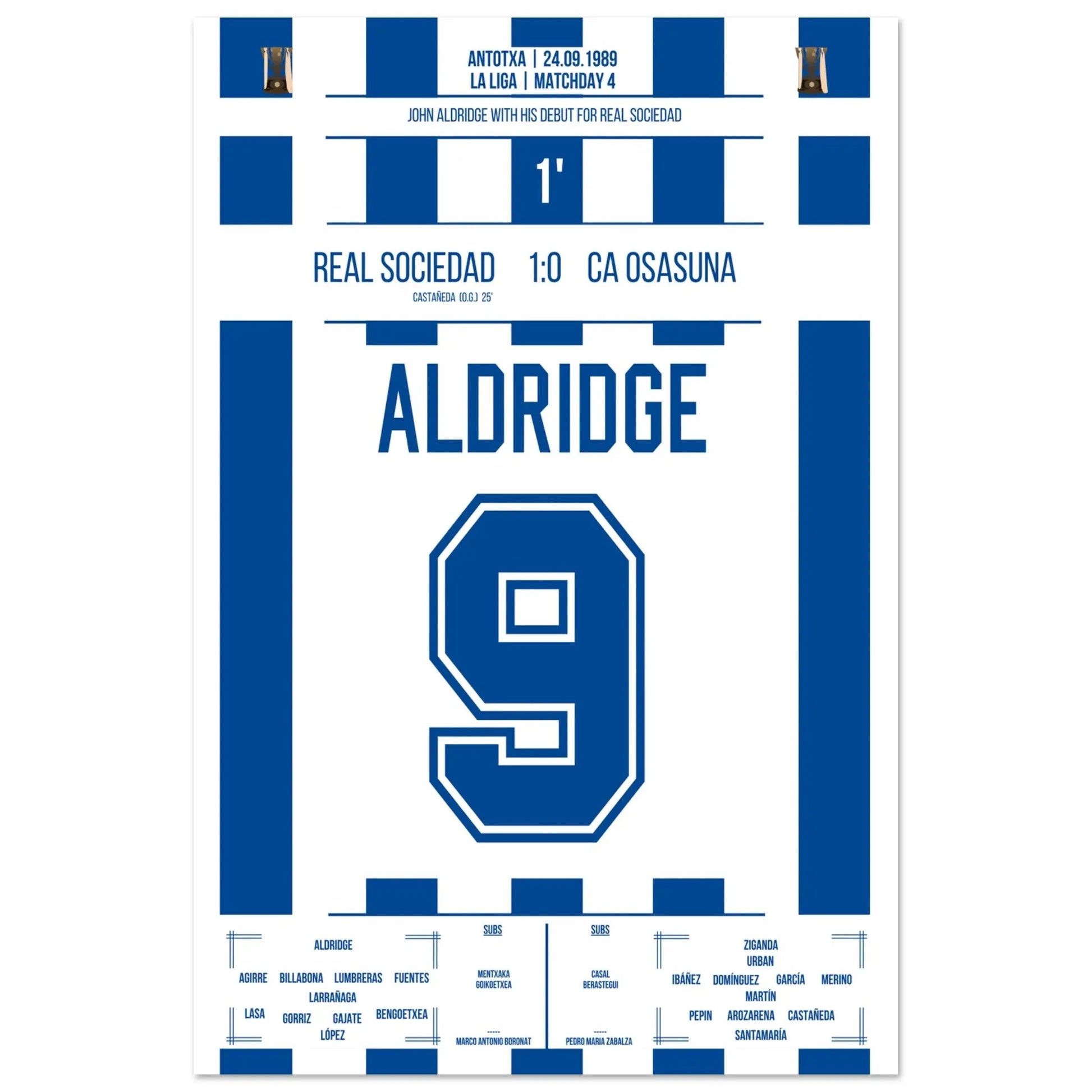 Debüt-Spiel von John Aldridge für Real Sociedad 60x90-cm-24x36-Ohne-Rahmen