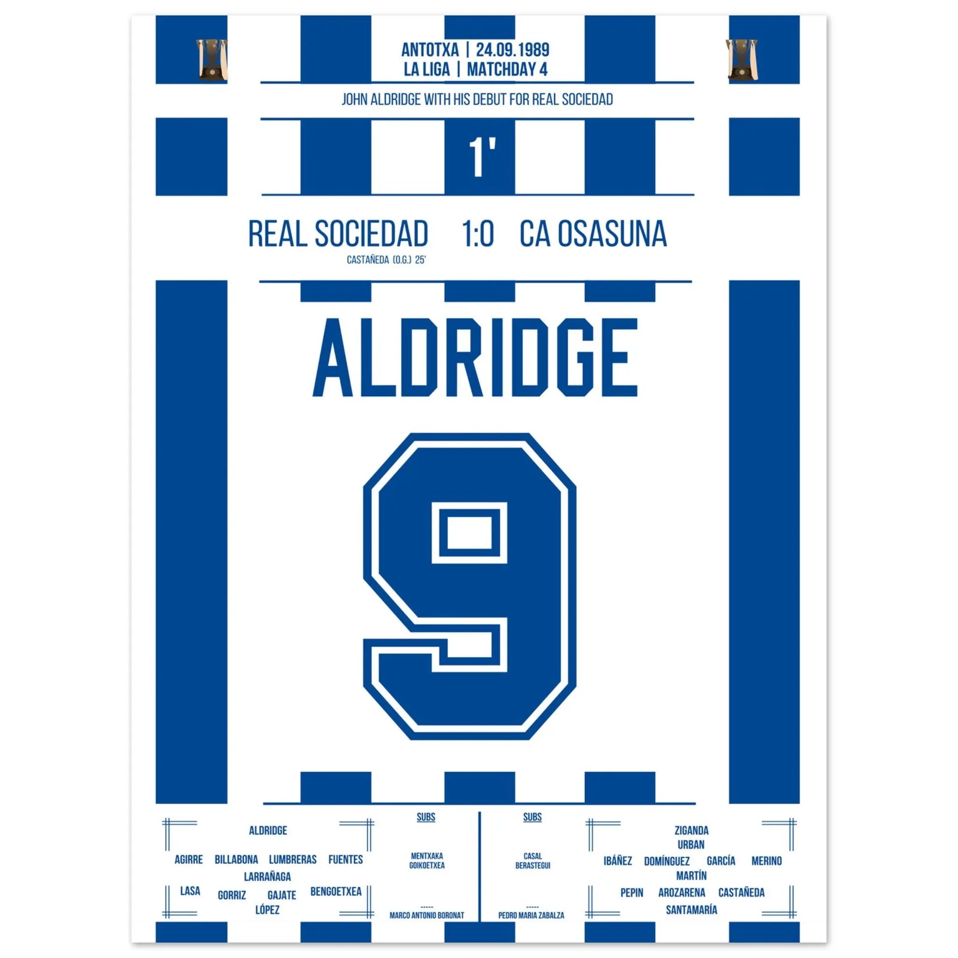 Debüt-Spiel von John Aldridge für Real Sociedad 45x60-cm-18x24-Ohne-Rahmen