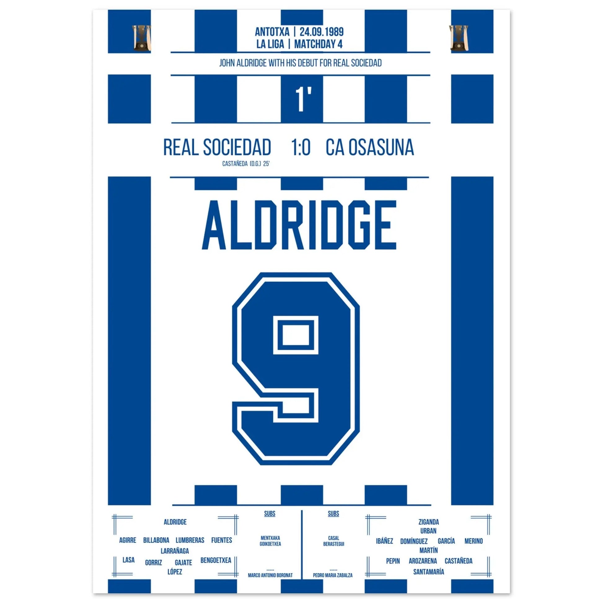 Debüt-Spiel von John Aldridge für Real Sociedad 50x70-cm-20x28-Ohne-Rahmen