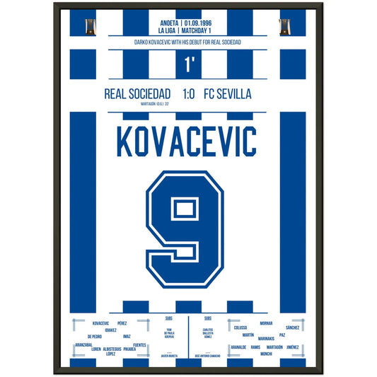 Debüt von Darko Kovacevic für Real Sociedad in 1996 50x70-cm-20x28-Schwarzer-Aluminiumrahmen