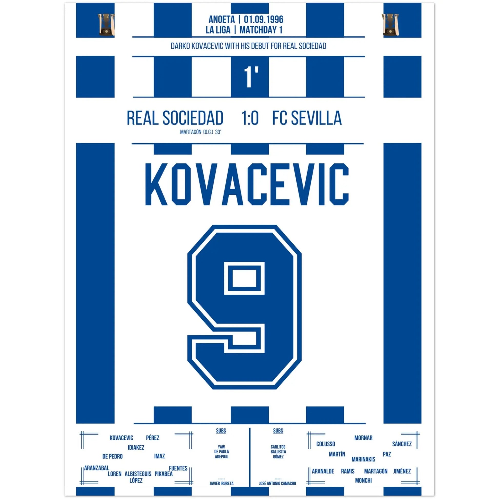 Debüt von Darko Kovacevic für Real Sociedad in 1996 30x40-cm-12x16-Ohne-Rahmen
