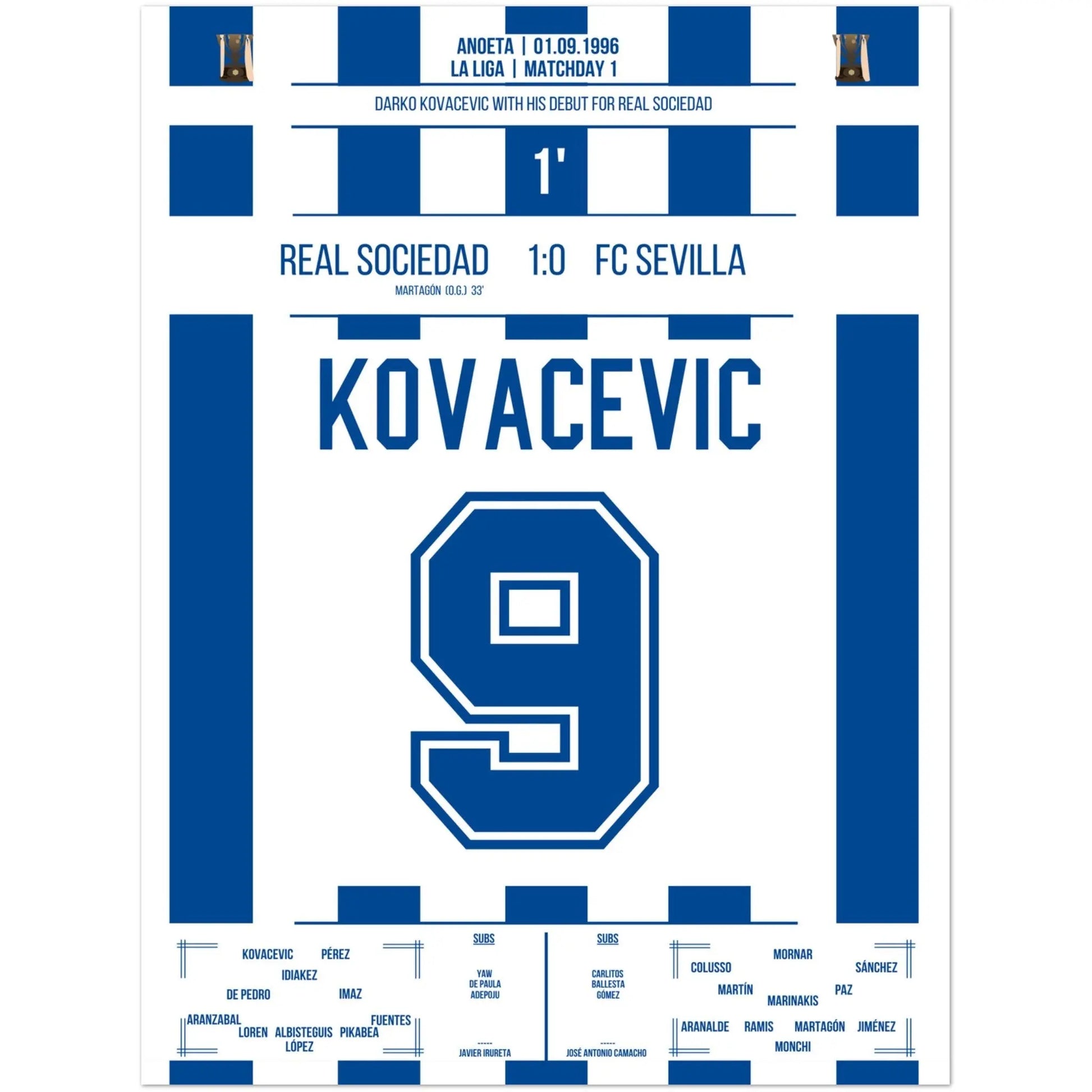 Debüt von Darko Kovacevic für Real Sociedad in 1996 45x60-cm-18x24-Ohne-Rahmen