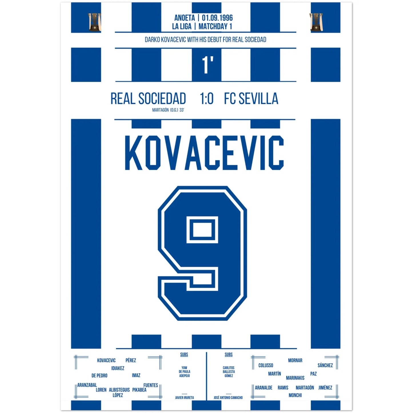 Debüt von Darko Kovacevic für Real Sociedad in 1996 50x70-cm-20x28-Ohne-Rahmen