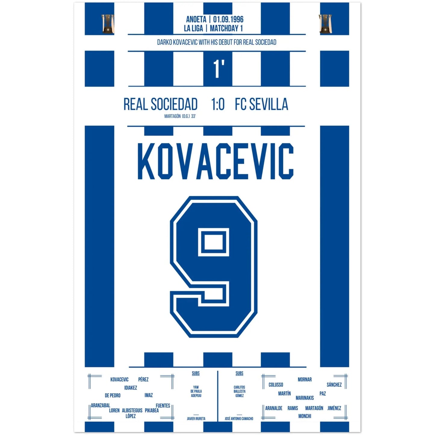 Debüt von Darko Kovacevic für Real Sociedad in 1996 60x90-cm-24x36-Ohne-Rahmen