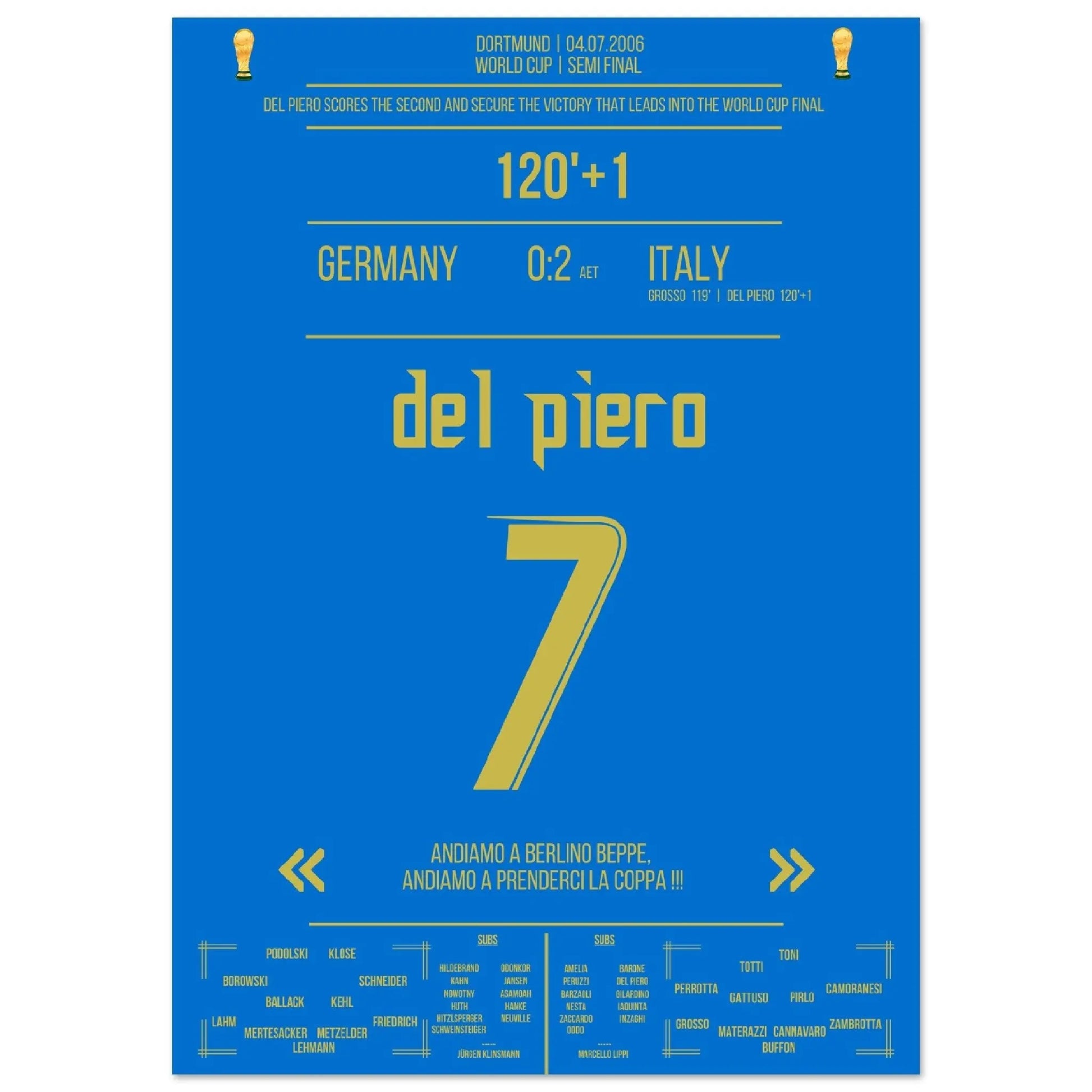 Del Piero schiesst Italien gegen Gastgeber Deutschland ins WM-Finale 2006 A4-21x29.7-cm-8x12-Ohne-Rahmen