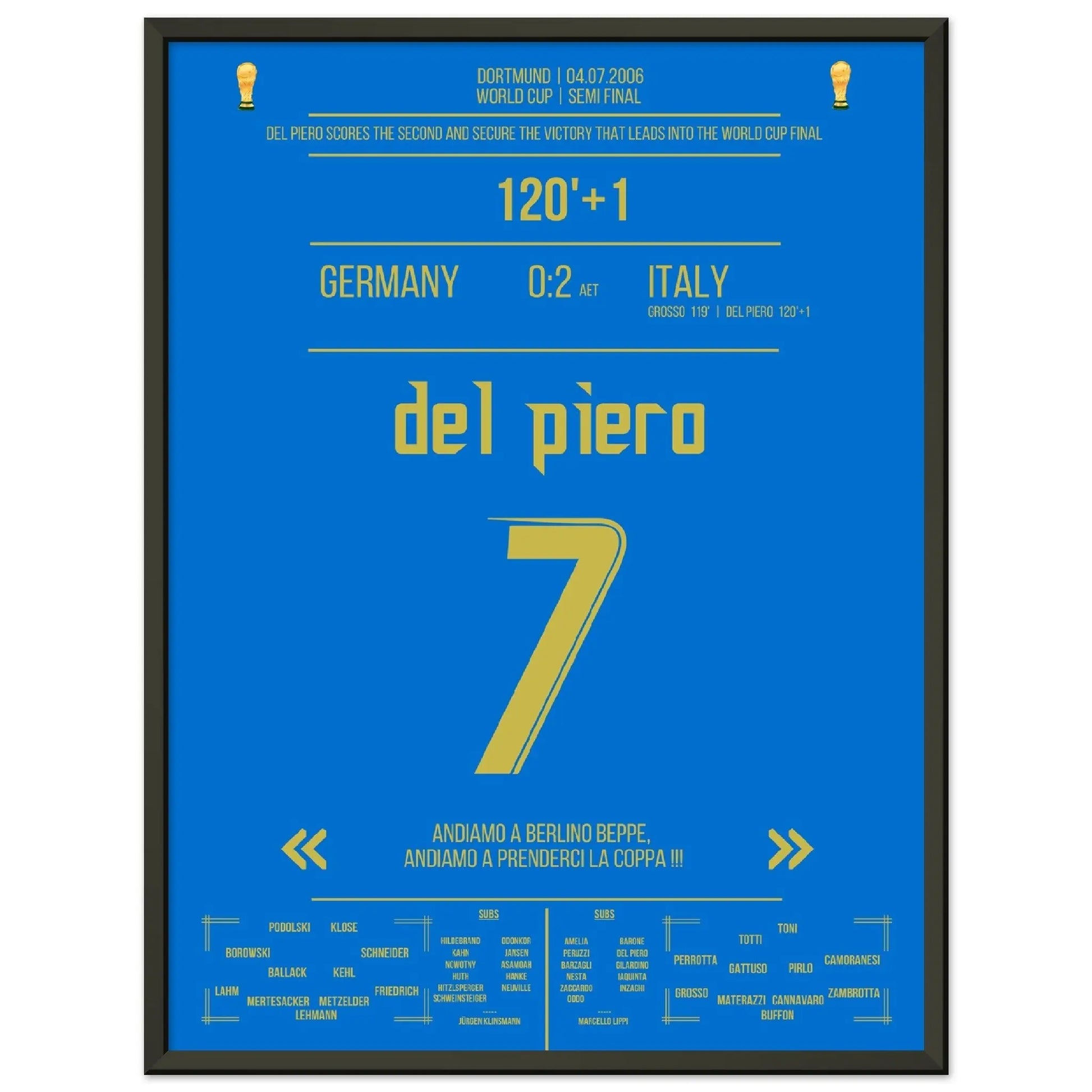 Del Piero schiesst Italien gegen Gastgeber Deutschland ins WM-Finale 2006 45x60-cm-18x24-Schwarzer-Aluminiumrahmen