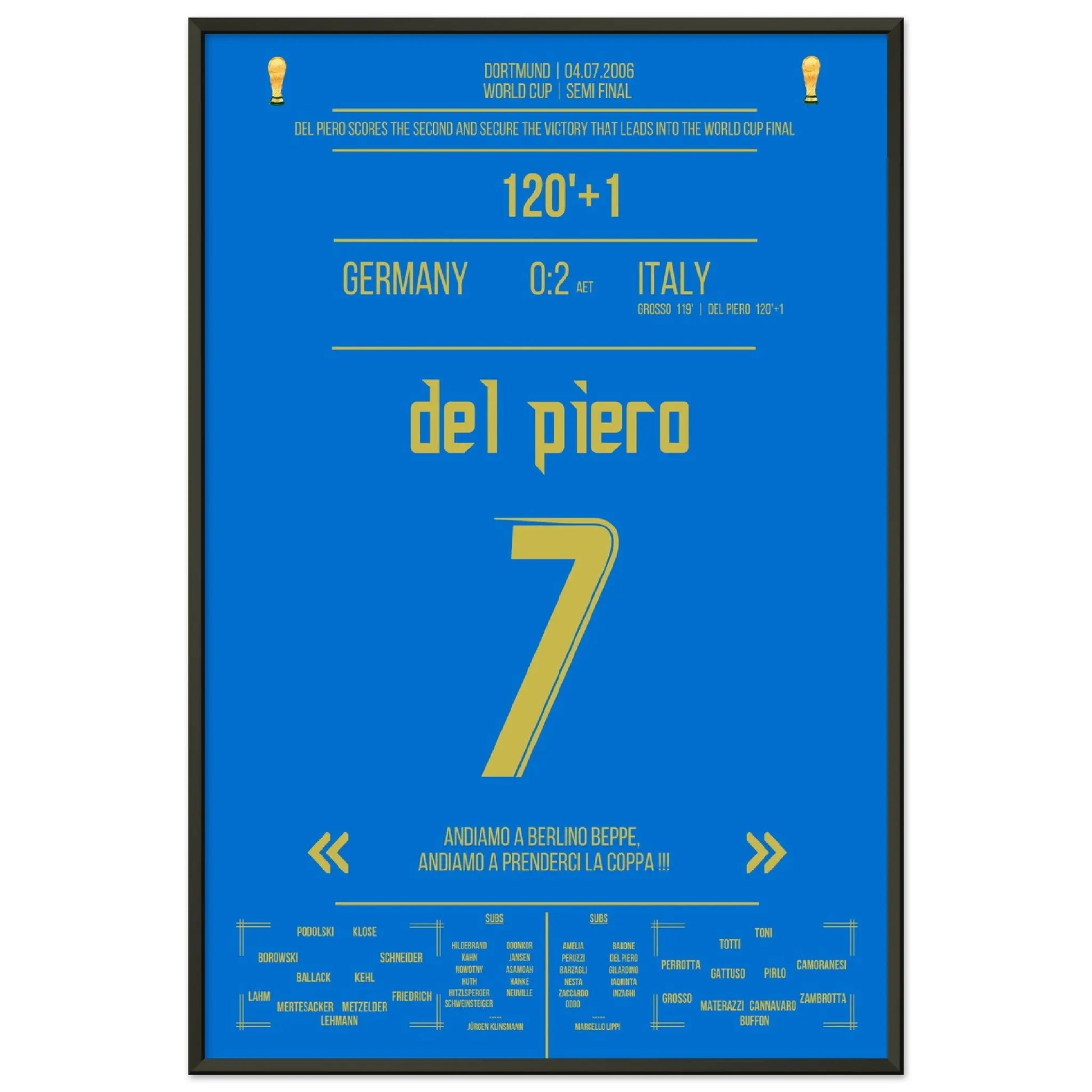 Del Piero schiesst Italien gegen Gastgeber Deutschland ins WM-Finale 2006 60x90-cm-24x36-Schwarzer-Aluminiumrahmen
