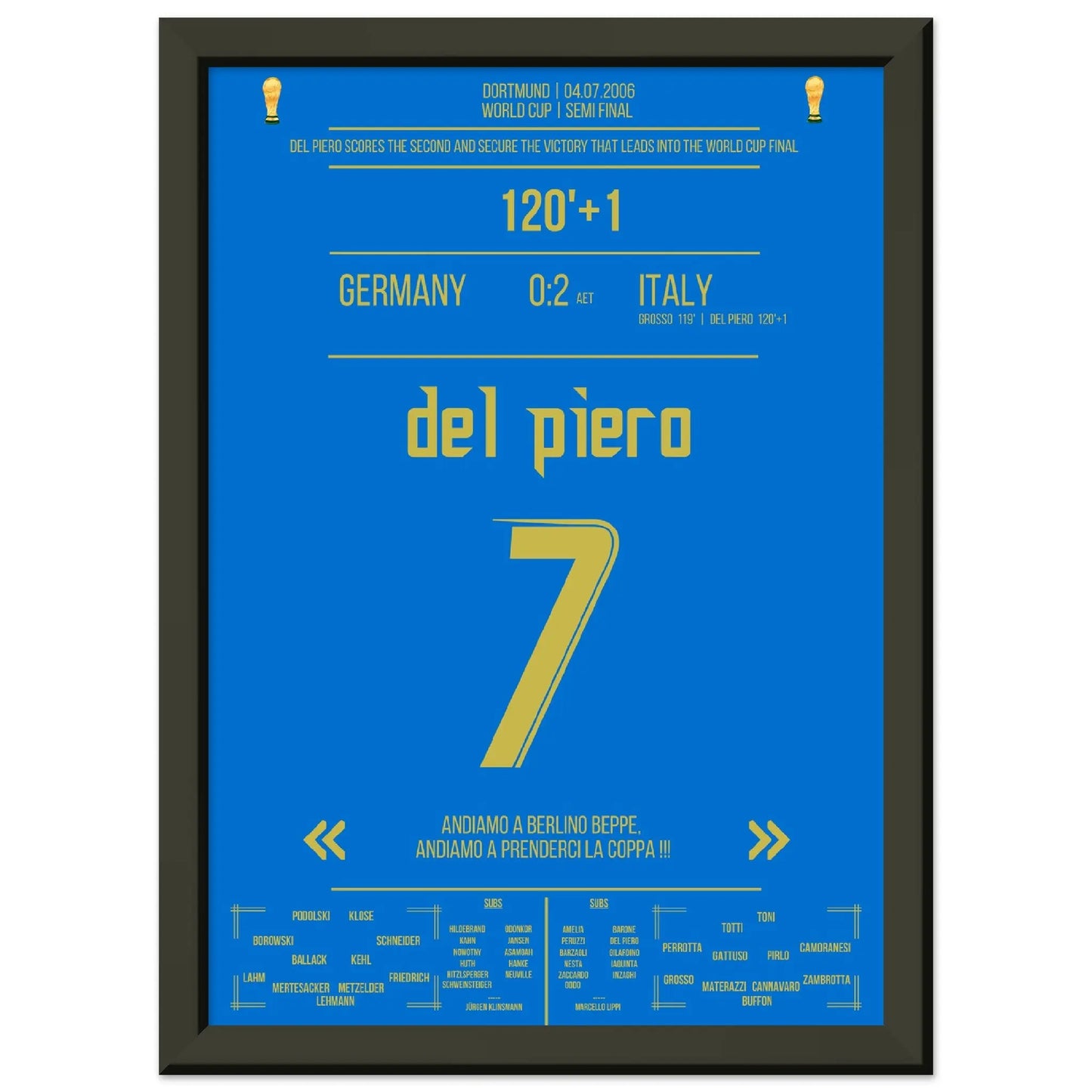 Del Piero schiesst Italien gegen Gastgeber Deutschland ins WM-Finale 2006 A4-21x29.7-cm-8x12-Schwarzer-Aluminiumrahmen