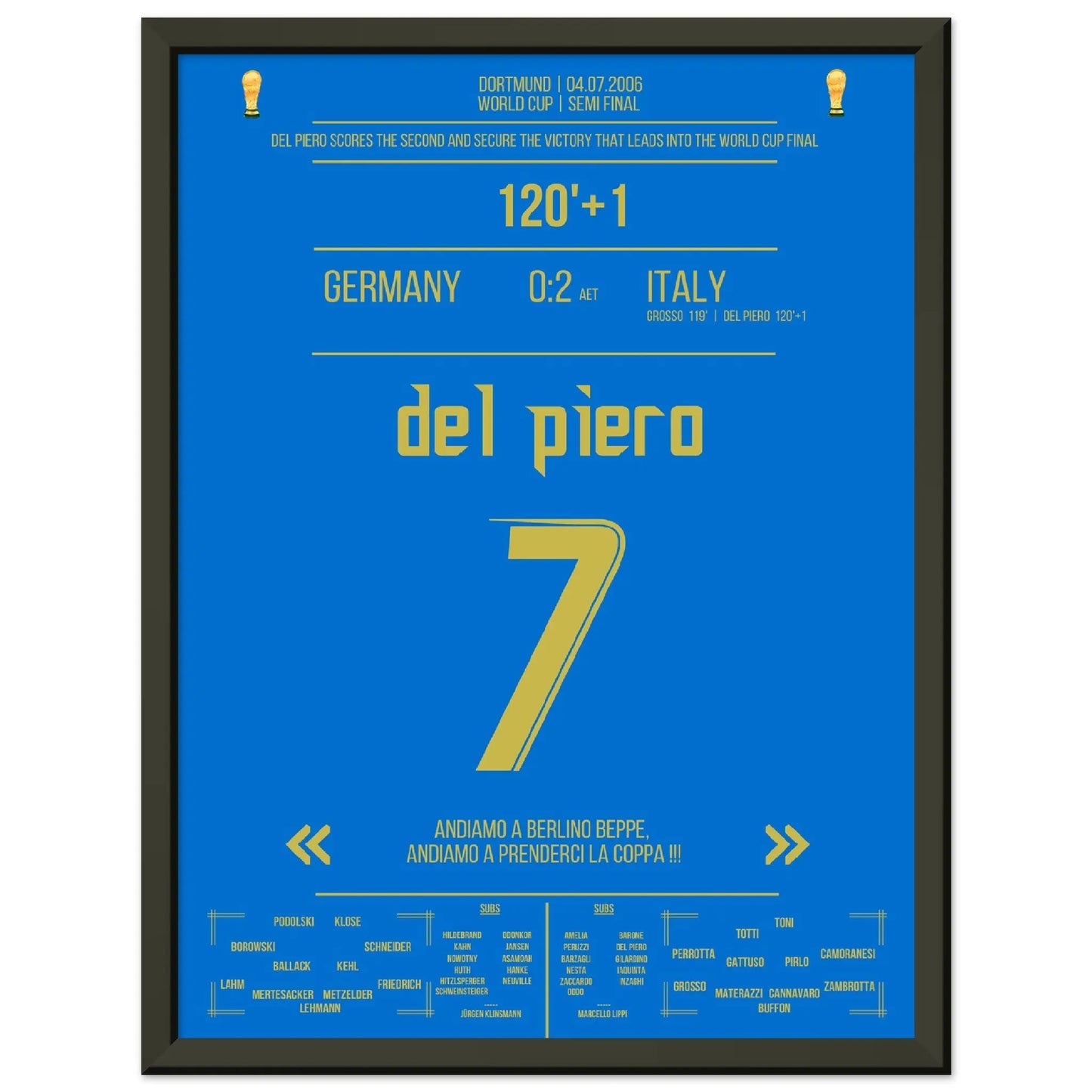 Del Piero schiesst Italien gegen Gastgeber Deutschland ins WM-Finale 2006 30x40-cm-12x16-Schwarzer-Aluminiumrahmen