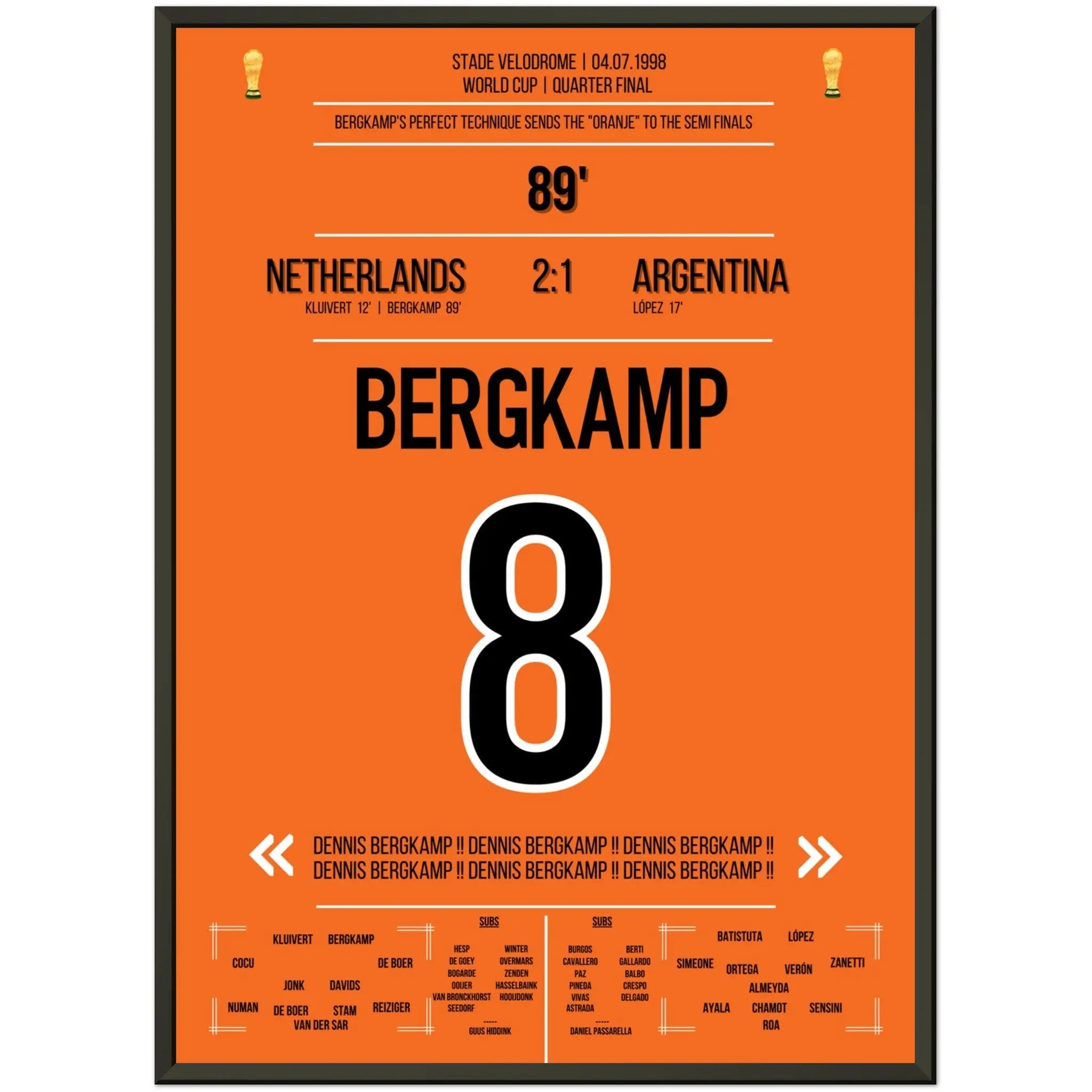 Dennis Bergkamp Traumtor bei der WM 1998 im Viertelfinale Niederlande - Argentinien 