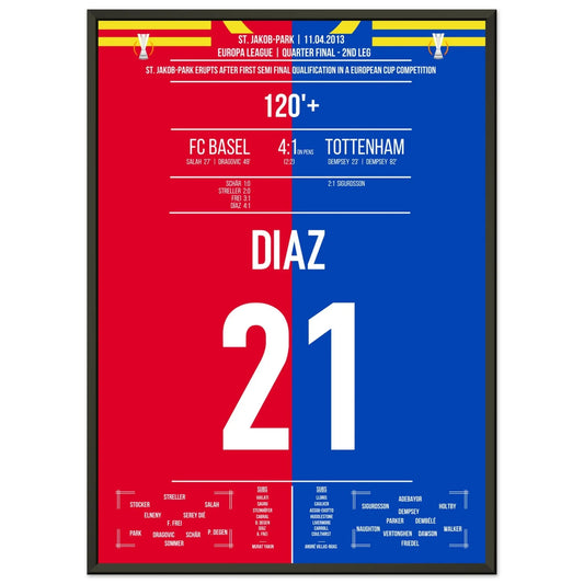 Diaz schießt Basel ins Europa League Halbfinale 2013 50x70-cm-20x28-Schwarzer-Aluminiumrahmen