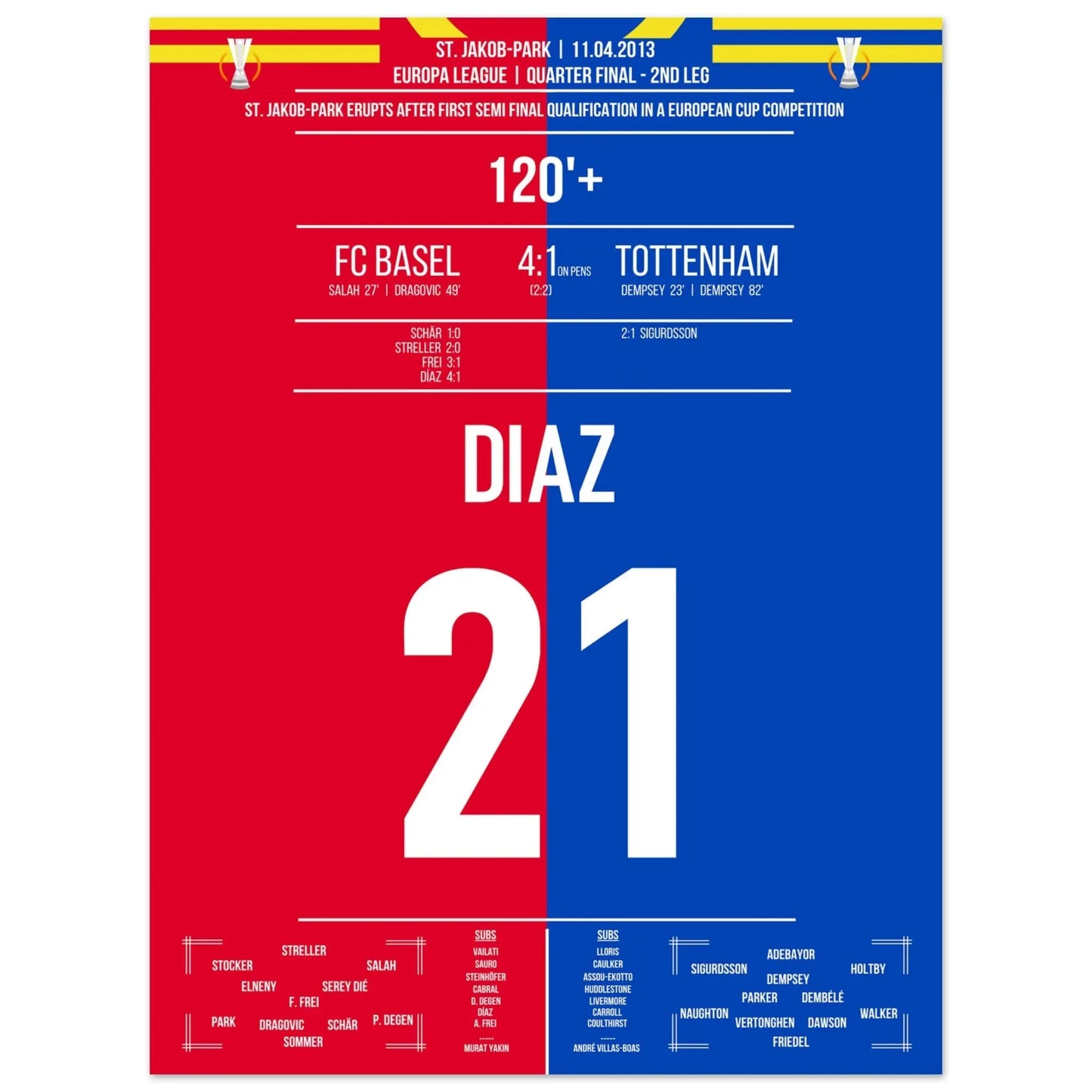 Diaz schießt Basel ins Europa League Halbfinale 2013 30x40-cm-12x16-Ohne-Rahmen