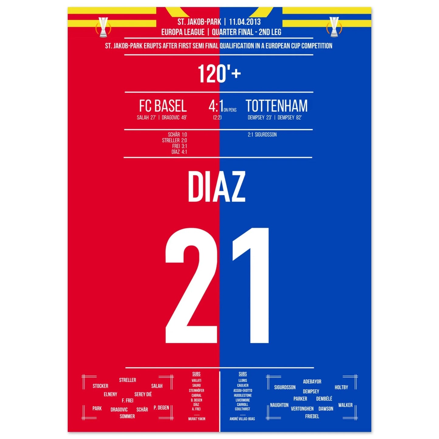 Diaz schießt Basel ins Europa League Halbfinale 2013 50x70-cm-20x28-Ohne-Rahmen