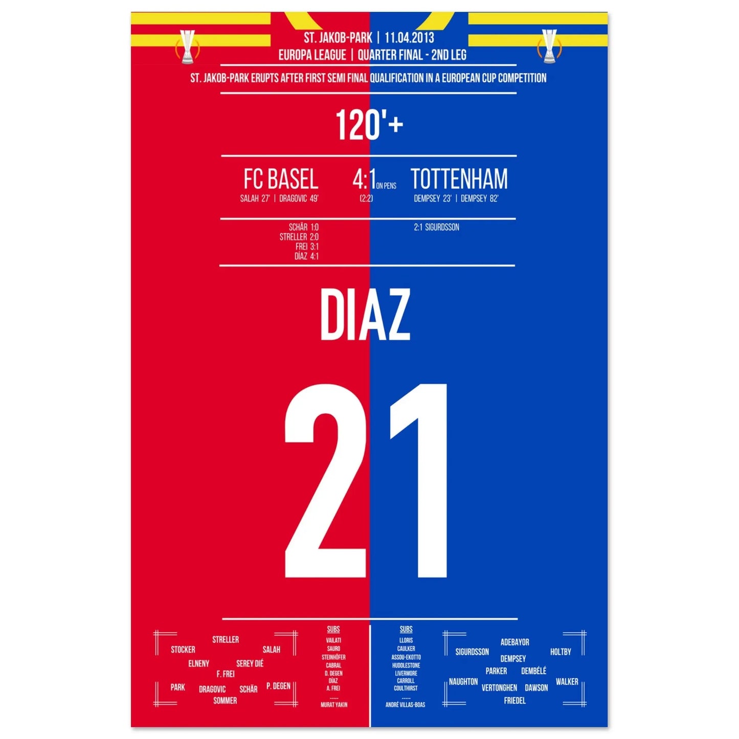 Diaz schießt Basel ins Europa League Halbfinale 2013 60x90-cm-24x36-Ohne-Rahmen