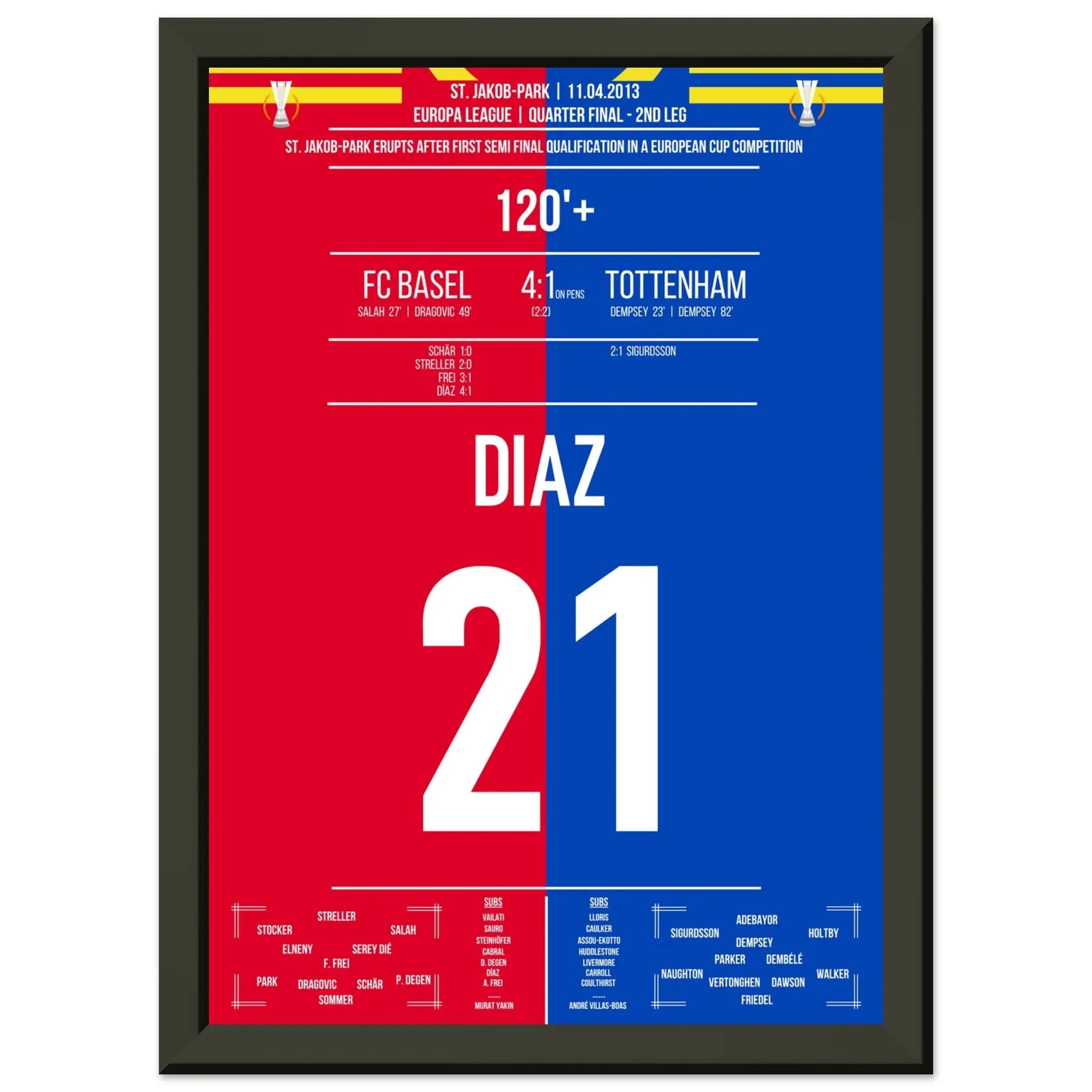 Diaz schießt Basel ins Europa League Halbfinale 2013 A4-21x29.7-cm-8x12-Schwarzer-Aluminiumrahmen