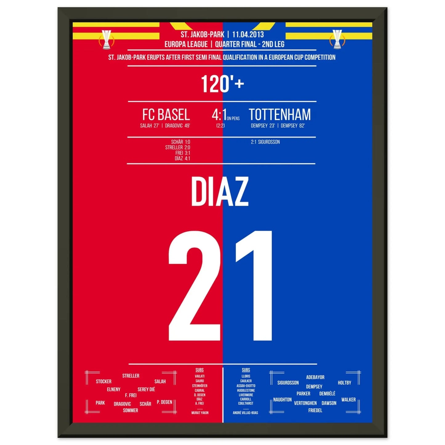 Diaz schießt Basel ins Europa League Halbfinale 2013 30x40-cm-12x16-Schwarzer-Aluminiumrahmen