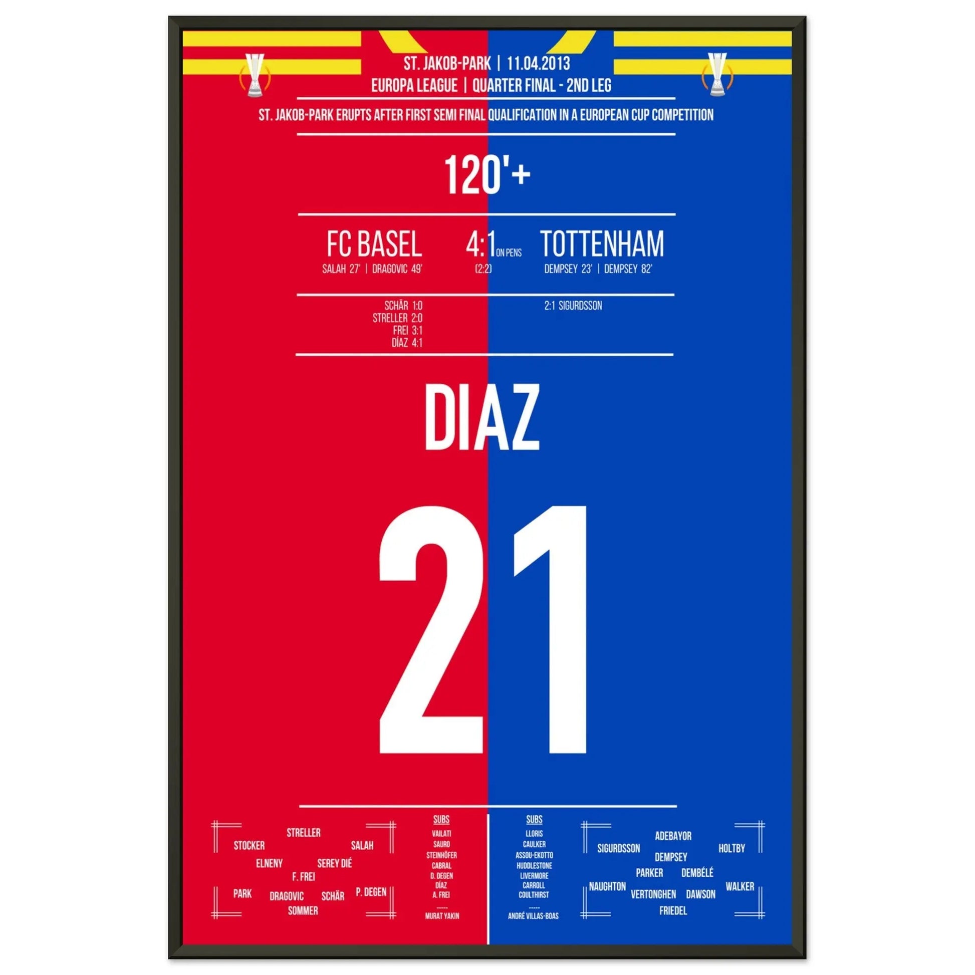 Diaz schießt Basel ins Europa League Halbfinale 2013 60x90-cm-24x36-Schwarzer-Aluminiumrahmen