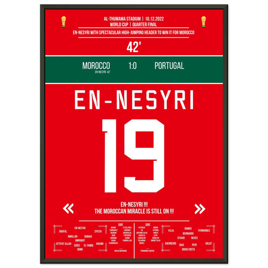 En-Nesyri's Kopfballtor bei Marokko's Halbfinal-Einzug gegen Portugal 50x70-cm-20x28-Schwarzer-Aluminiumrahmen