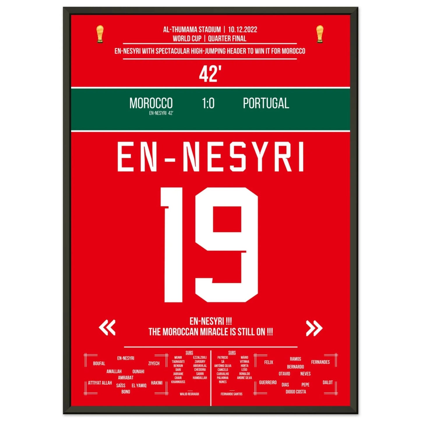En-Nesyri's Kopfballtor bei Marokko's Halbfinal-Einzug gegen Portugal 50x70-cm-20x28-Schwarzer-Aluminiumrahmen