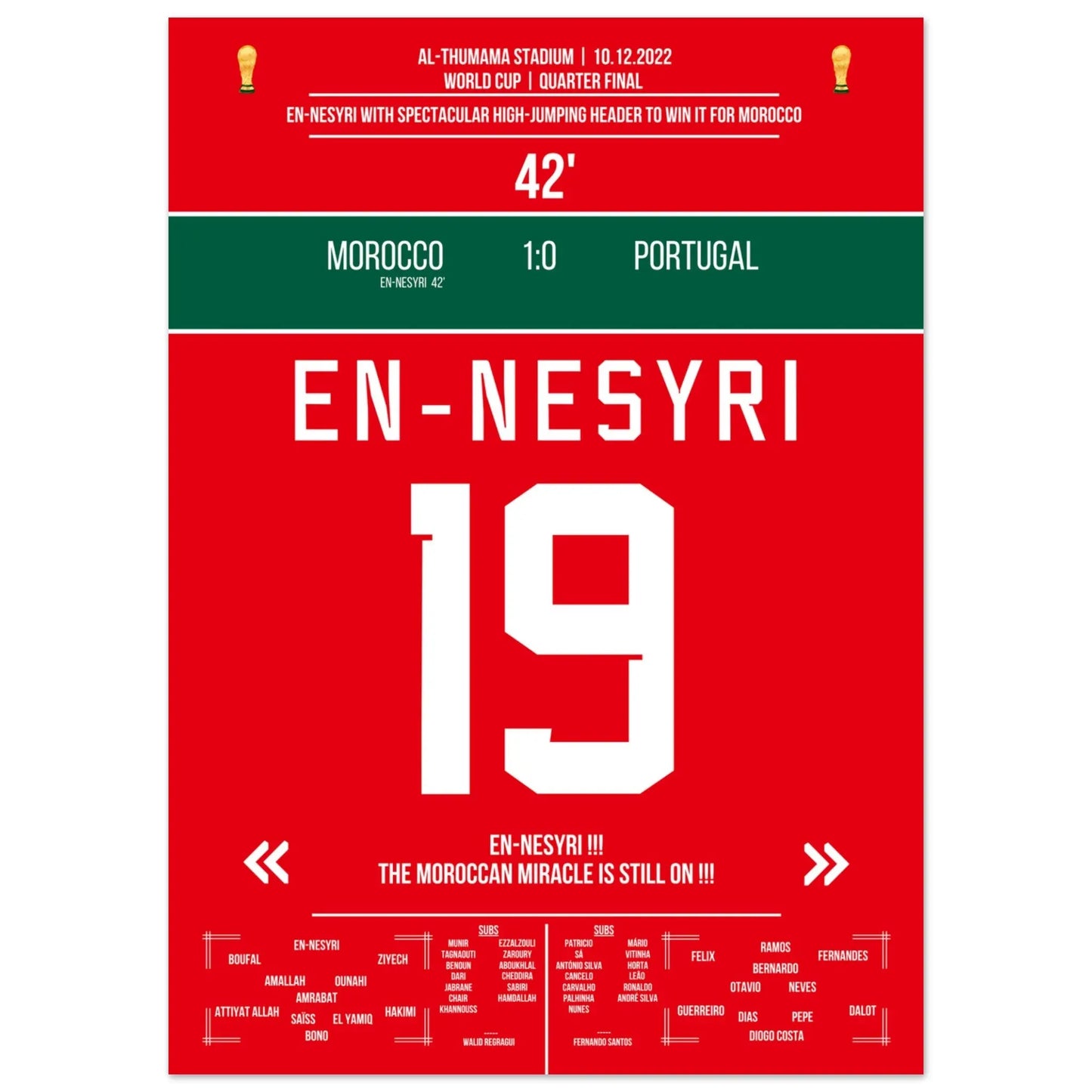 En-Nesyri's Kopfballtor bei Marokko's Halbfinal-Einzug gegen Portugal 50x70-cm-20x28-Ohne-Rahmen