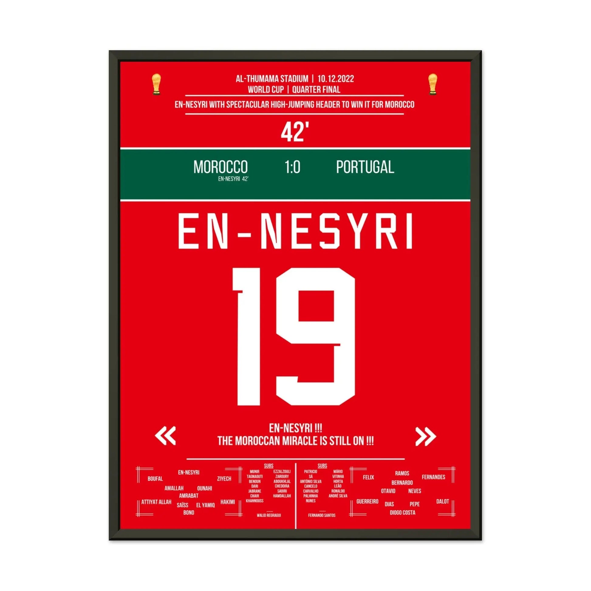 En-Nesyri's Kopfballtor bei Marokko's Halbfinal-Einzug gegen Portugal 45x60-cm-18x24-Schwarzer-Aluminiumrahmen