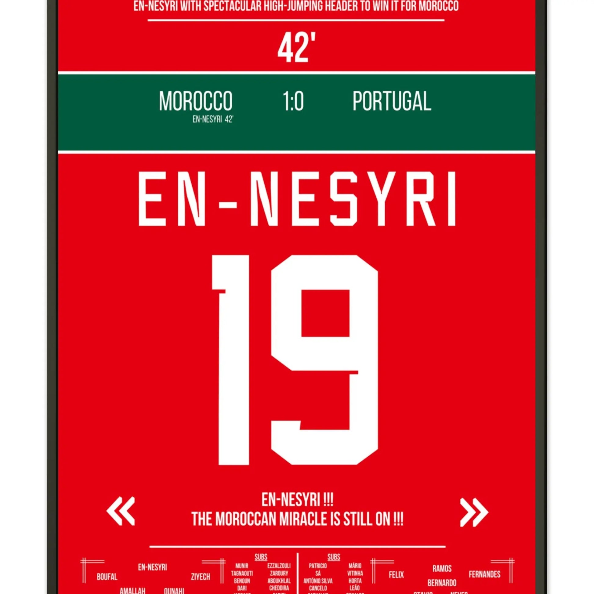 En-Nesyri's Kopfballtor bei Marokko's Halbfinal-Einzug gegen Portugal 60x90-cm-24x36-Schwarzer-Aluminiumrahmen