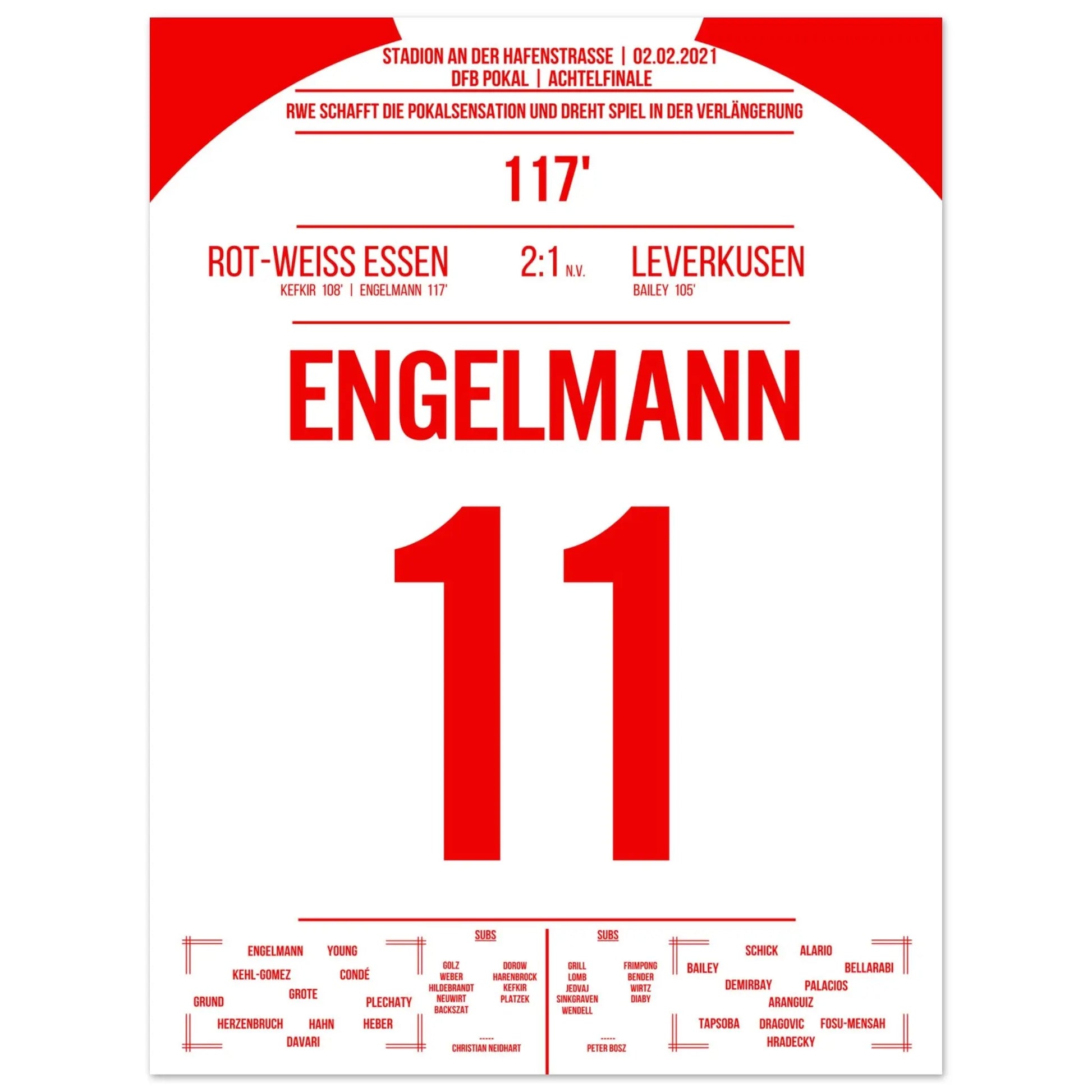Essen's mit Pokalsensation gegen Leverkusen in 2021 30x40-cm-12x16-Ohne-Rahmen