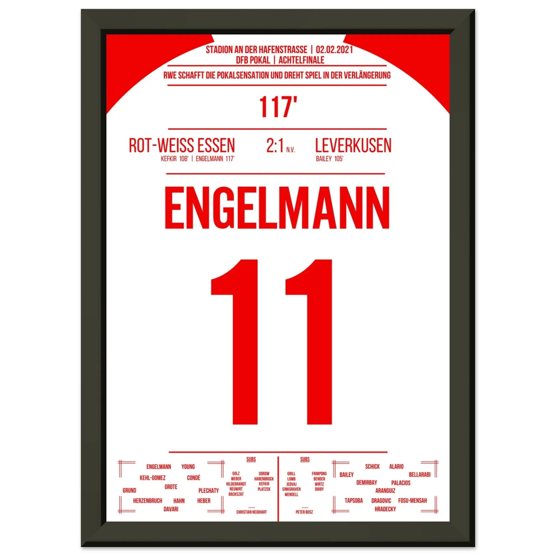 Essen's mit Pokalsensation gegen Leverkusen in 2021 A4-21x29.7-cm-8x12-Schwarzer-Aluminiumrahmen