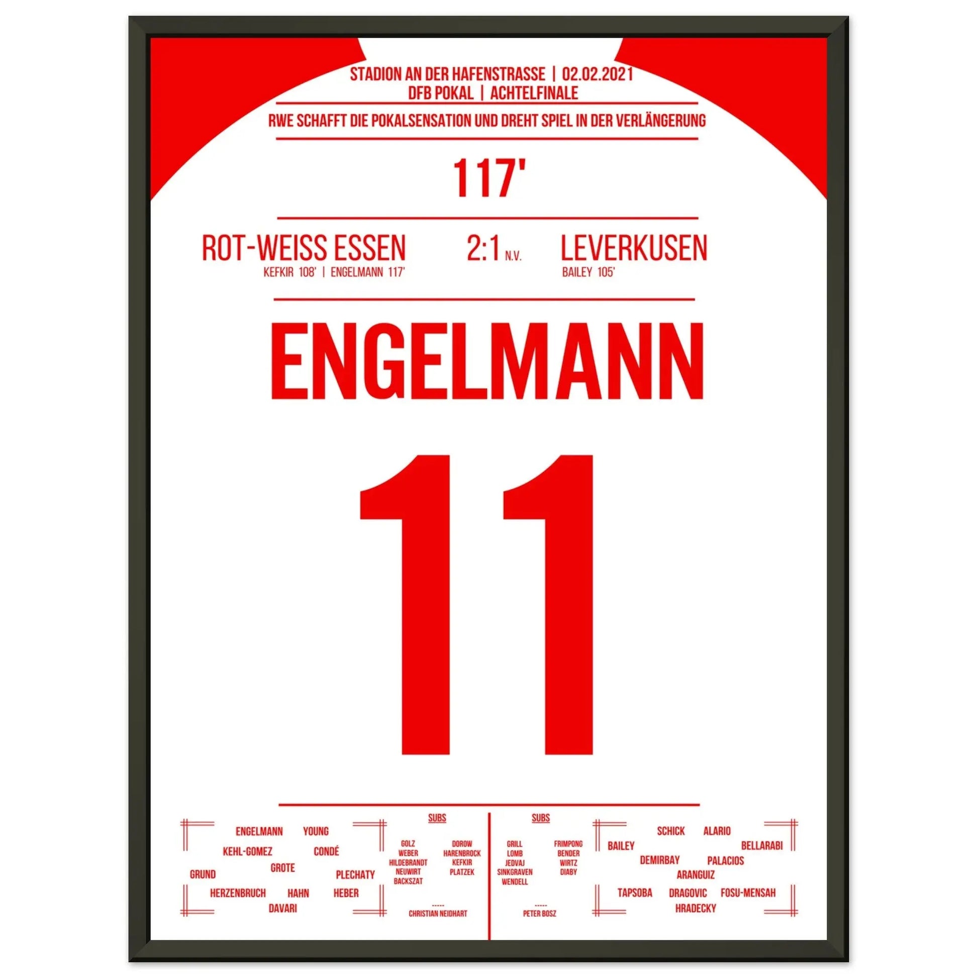 Essen's mit Pokalsensation gegen Leverkusen in 2021 45x60-cm-18x24-Schwarzer-Aluminiumrahmen