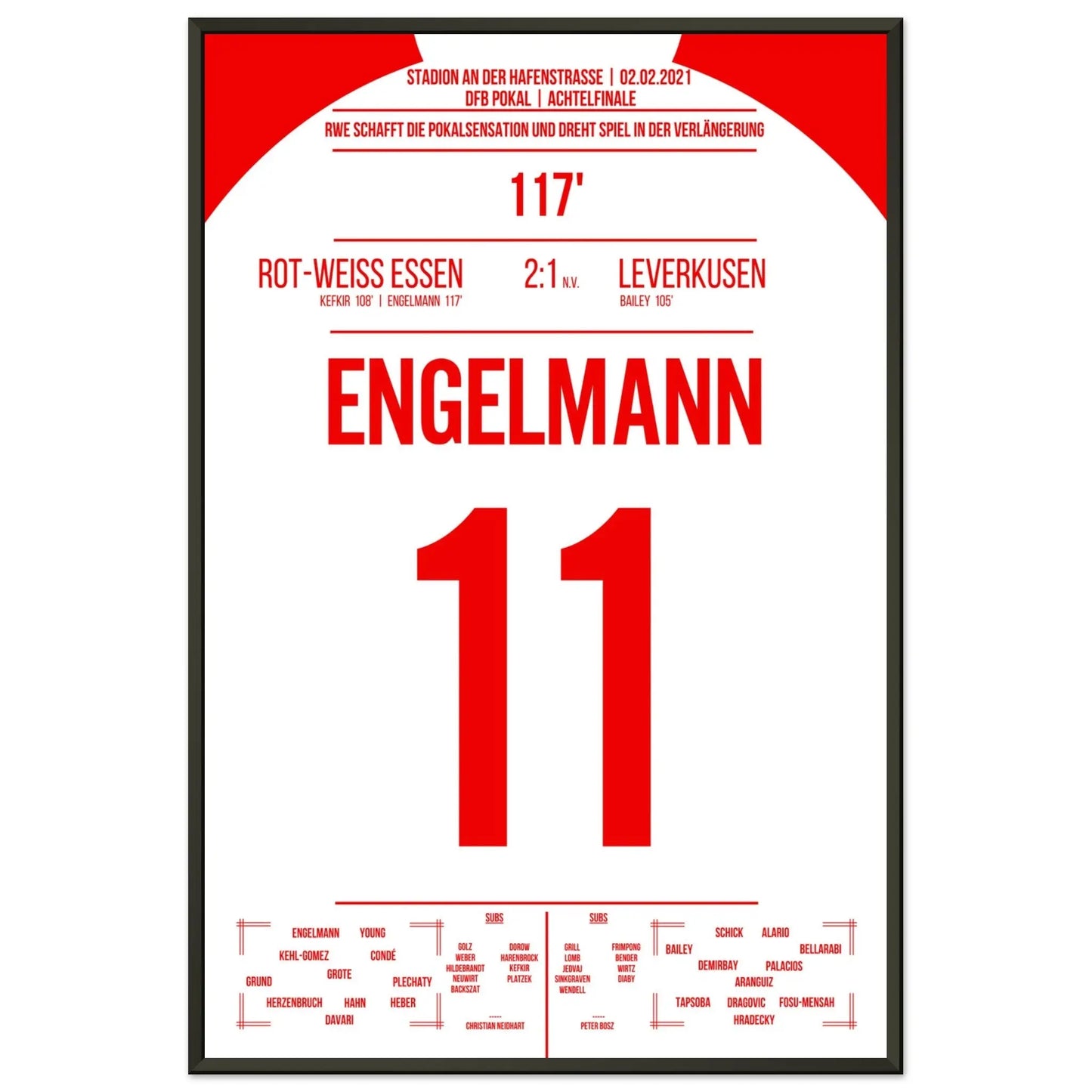 Essen's mit Pokalsensation gegen Leverkusen in 2021 60x90-cm-24x36-Schwarzer-Aluminiumrahmen
