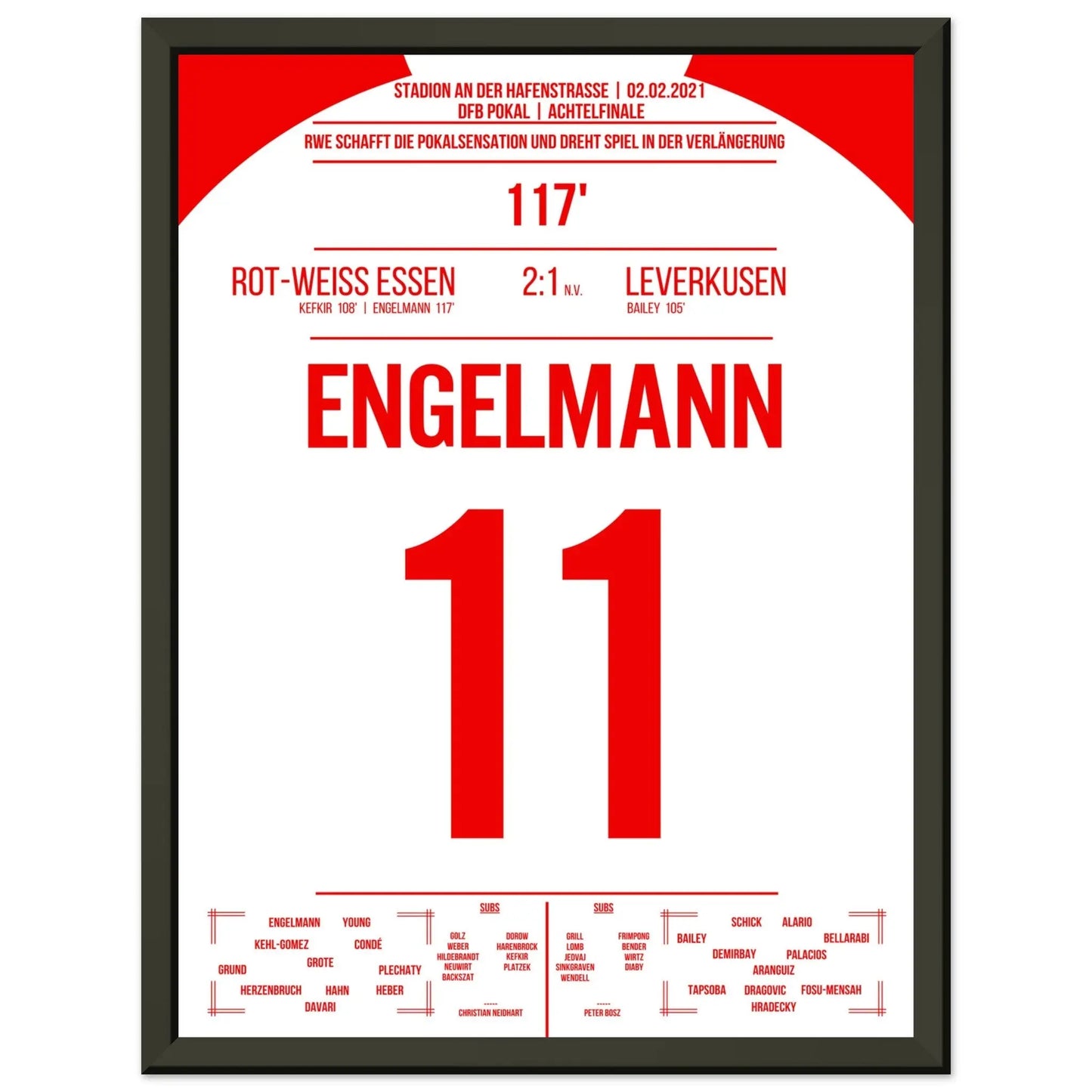 Essen's mit Pokalsensation gegen Leverkusen in 2021 30x40-cm-12x16-Schwarzer-Aluminiumrahmen