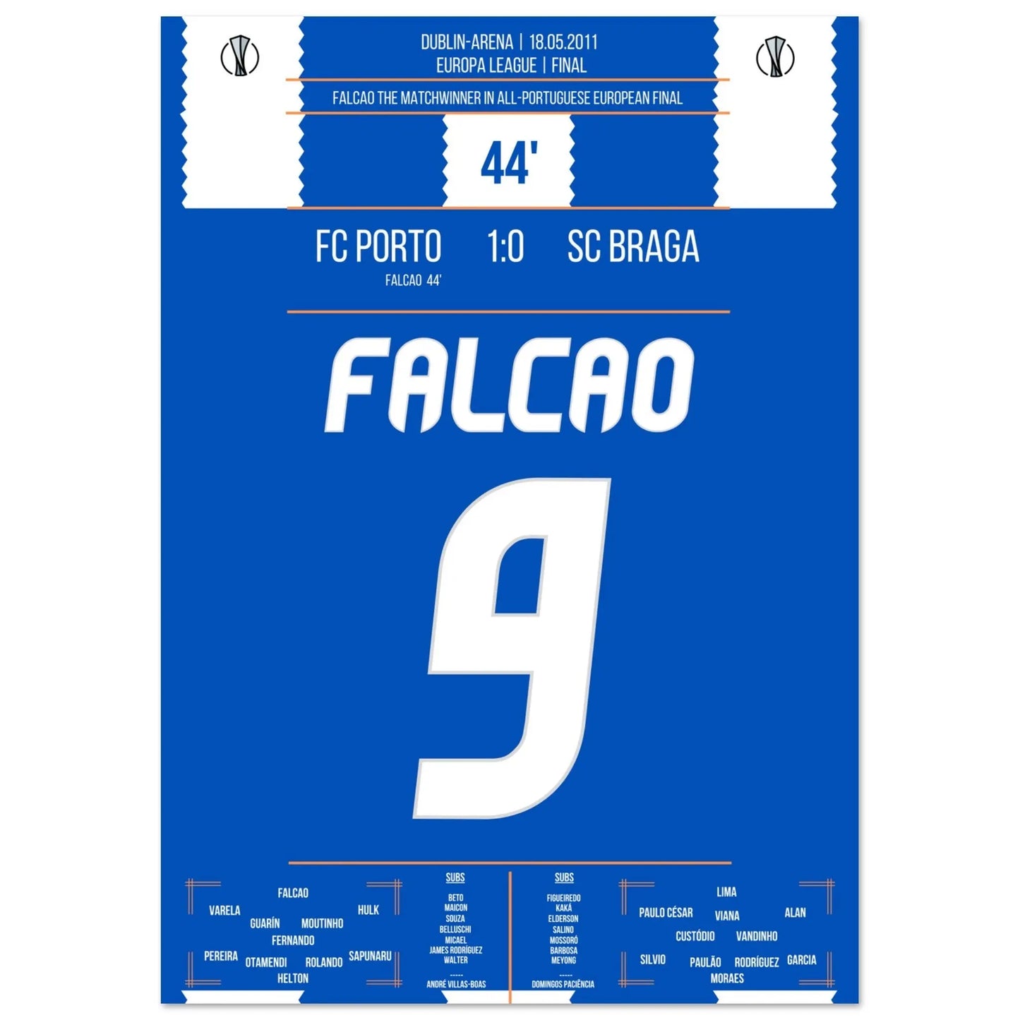 Falcao de wedstrijdwinnaar voor Porto in de Europa League-finale van 2011