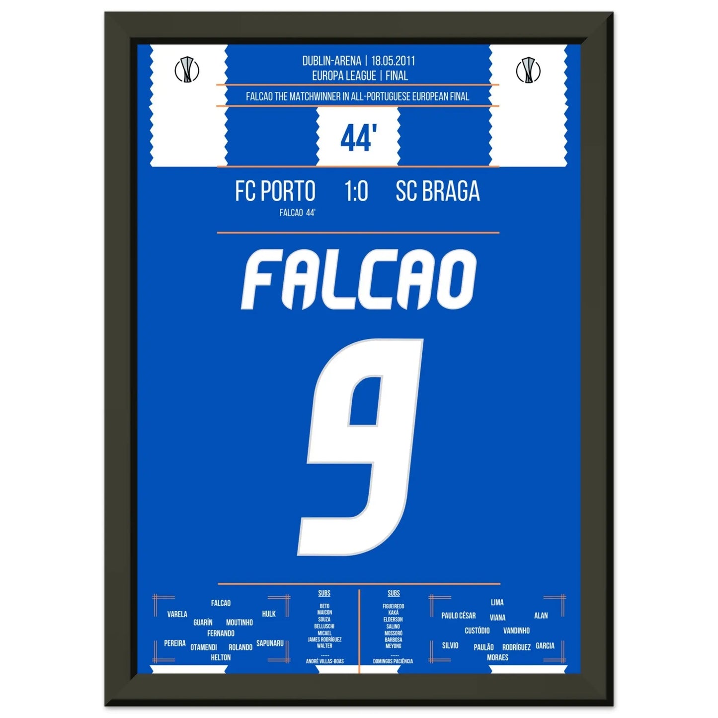 Falcao der Matchwinner für Porto im Europa League Finale 2011 A4-21x29.7-cm-8x12-Schwarzer-Aluminiumrahmen