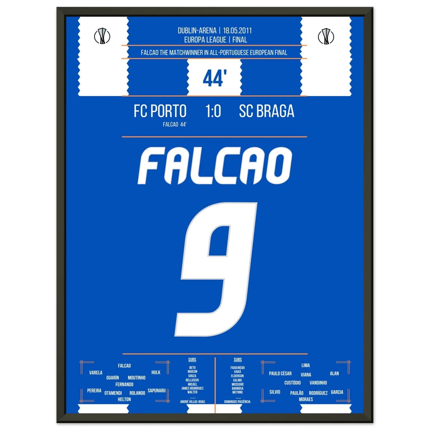 Falcao der Matchwinner für Porto im Europa League Finale 2011 45x60-cm-18x24-Schwarzer-Aluminiumrahmen