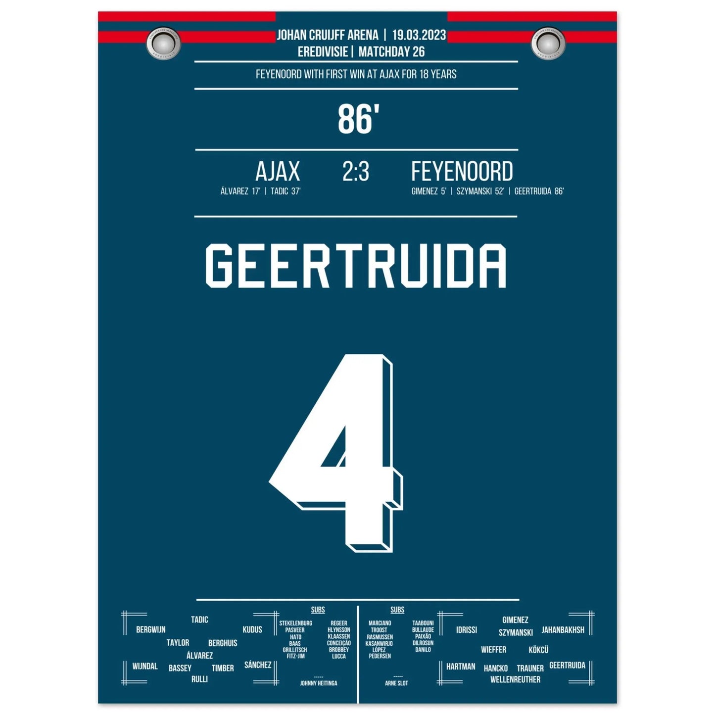 Feyenoord mit erstem Sieg bei Ajax nach 18 Jahren 45x60-cm-18x24-Ohne-Rahmen