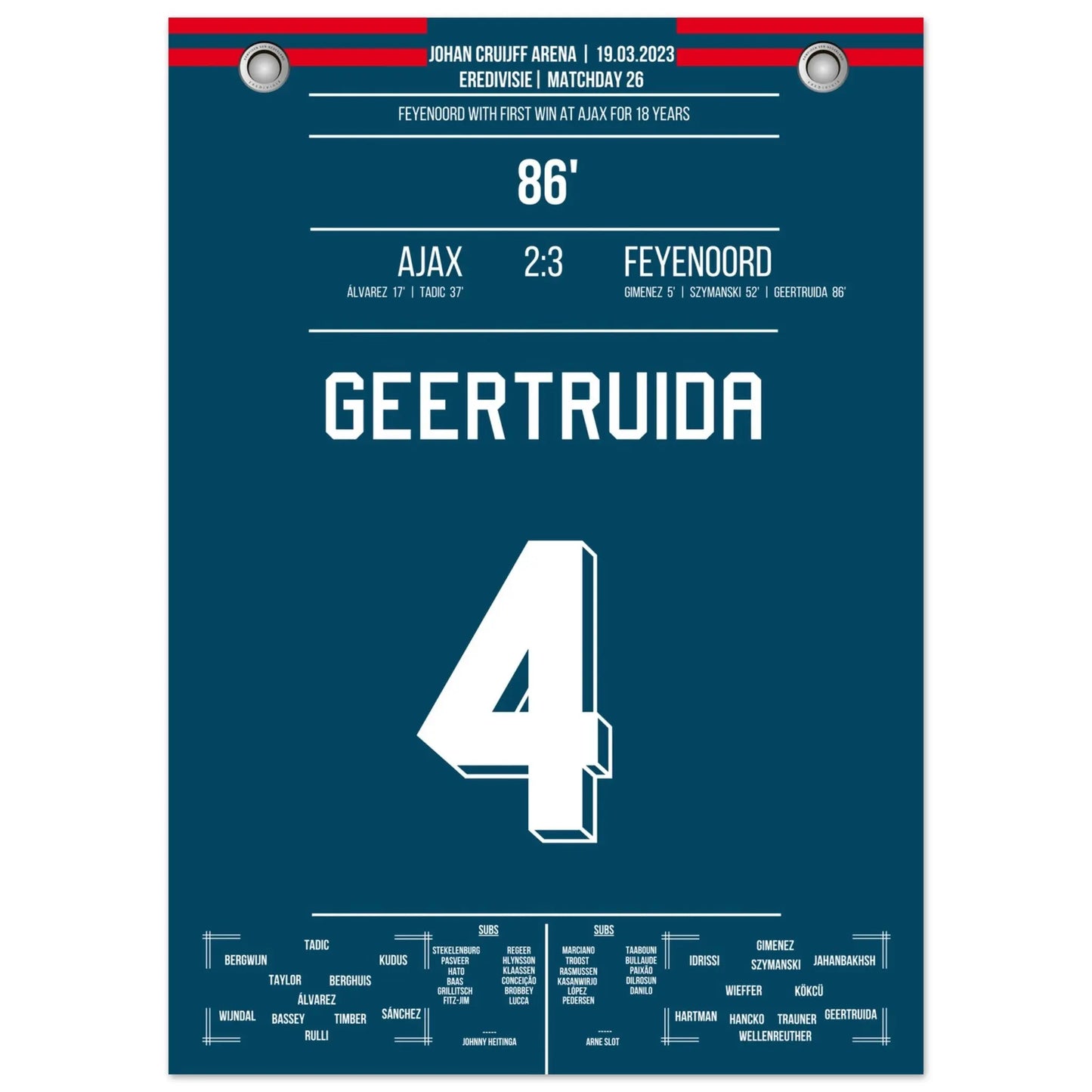 Feyenoord mit erstem Sieg bei Ajax nach 18 Jahren 50x70-cm-20x28-Ohne-Rahmen