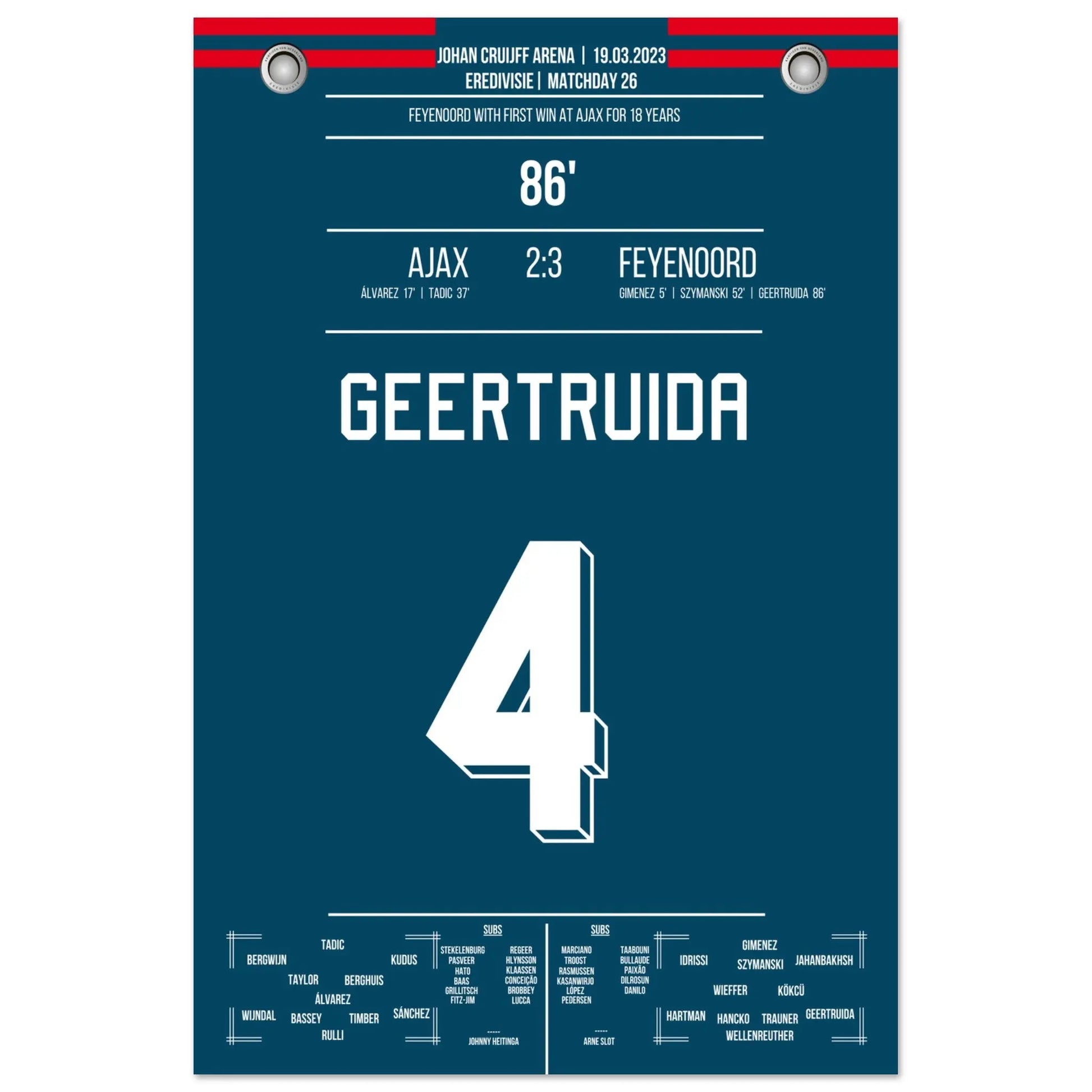 Feyenoord mit erstem Sieg bei Ajax nach 18 Jahren 60x90-cm-24x36-Ohne-Rahmen